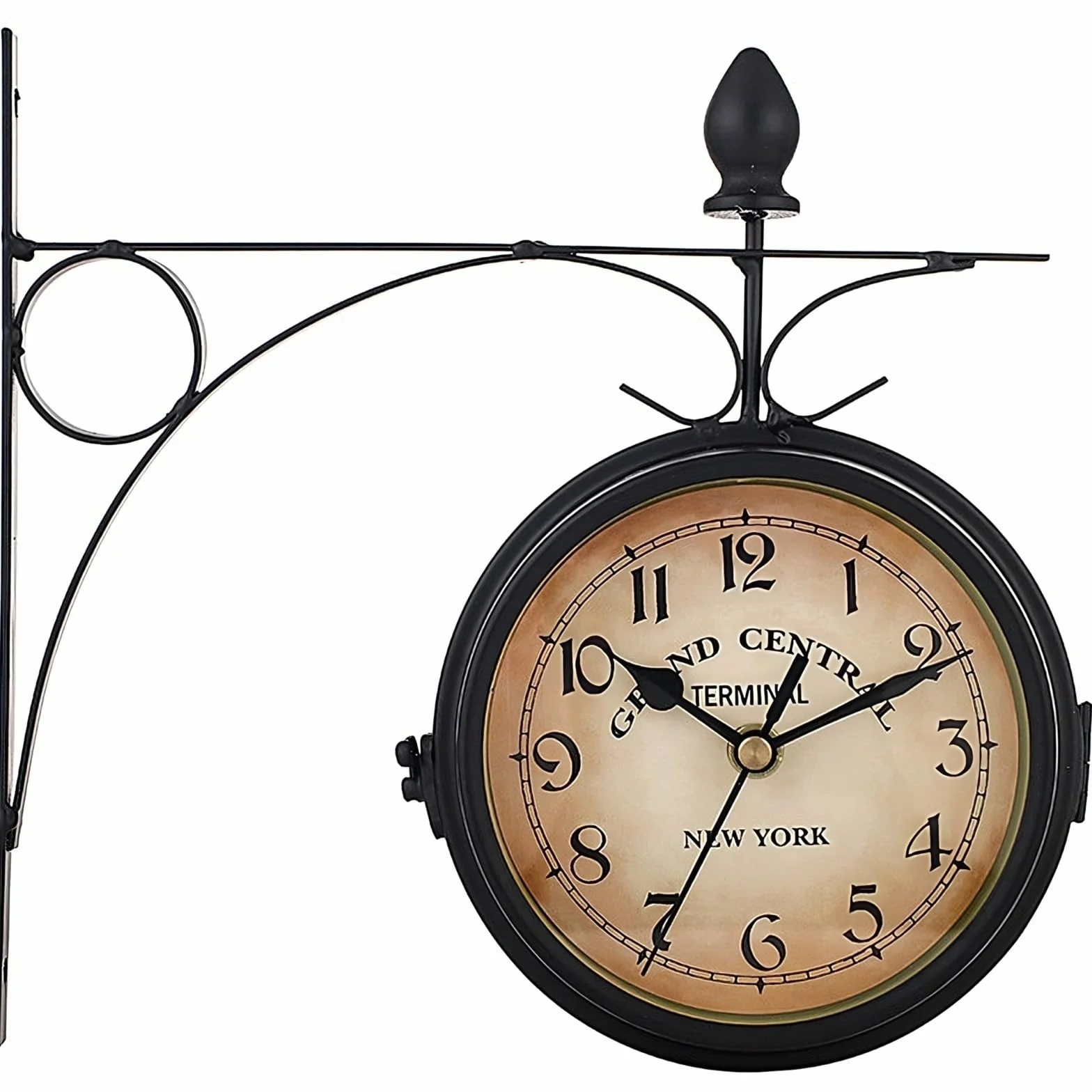 Retoo Dwustronny zegar ścienny 14,5 cm metalowy retro vintage czarny 22,5 cm