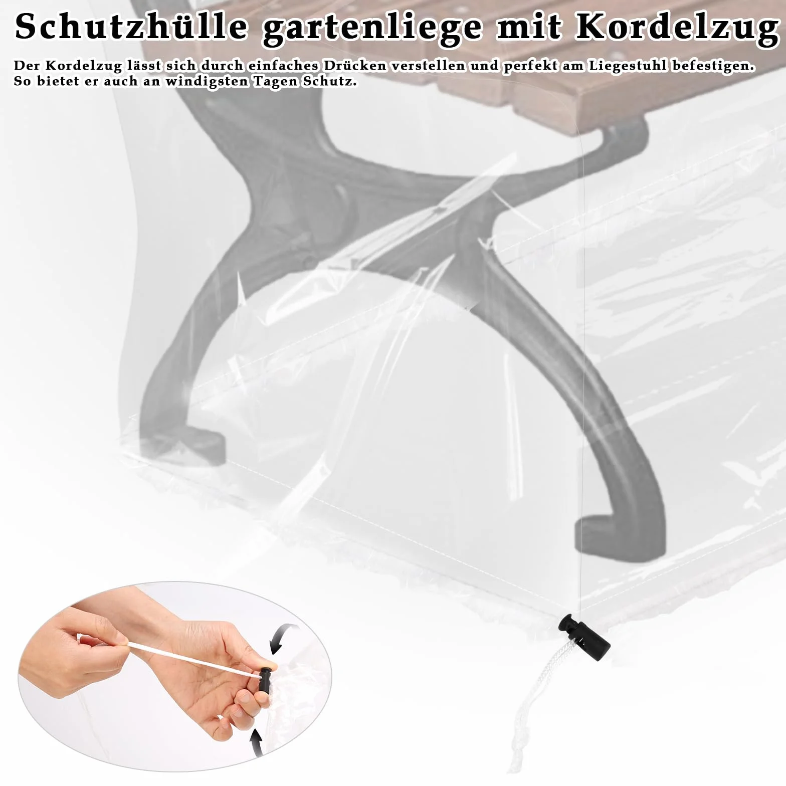 Plandeka na meble ogrodowy, 3-osobowa ławka, 160 x 80 x 75 cm, przezroczysta osłona ze sznurem ściągającym, pokrycie z PE do ochrony