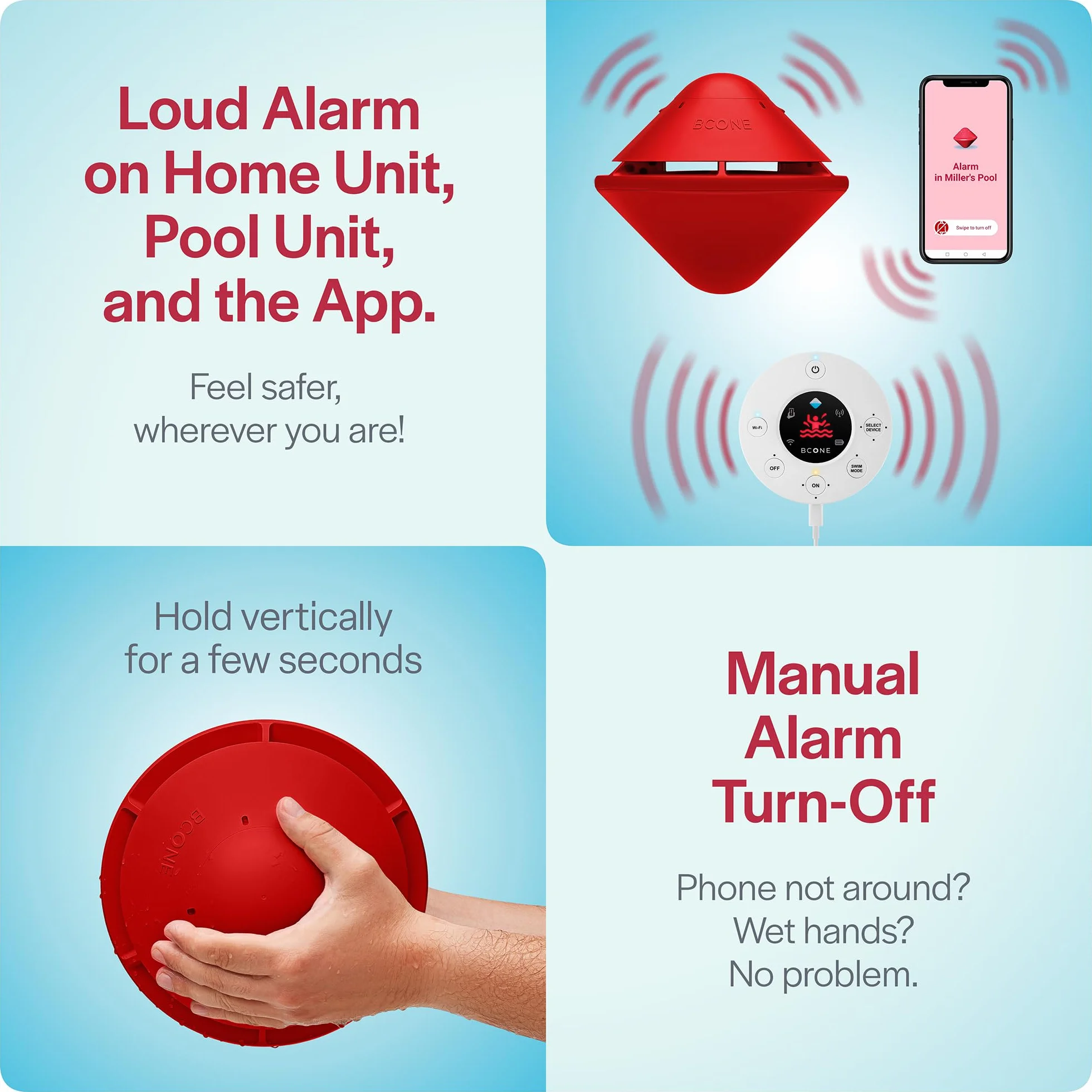 BCONE Alarm bezpieczeństwa basenu, alarm pływający z syreną i aplikacją, inteligentny system z Alexa, wykrywanie upadku w wodzie, ochrona dla dzieci i zwierząt domowych, łatwa instalacja