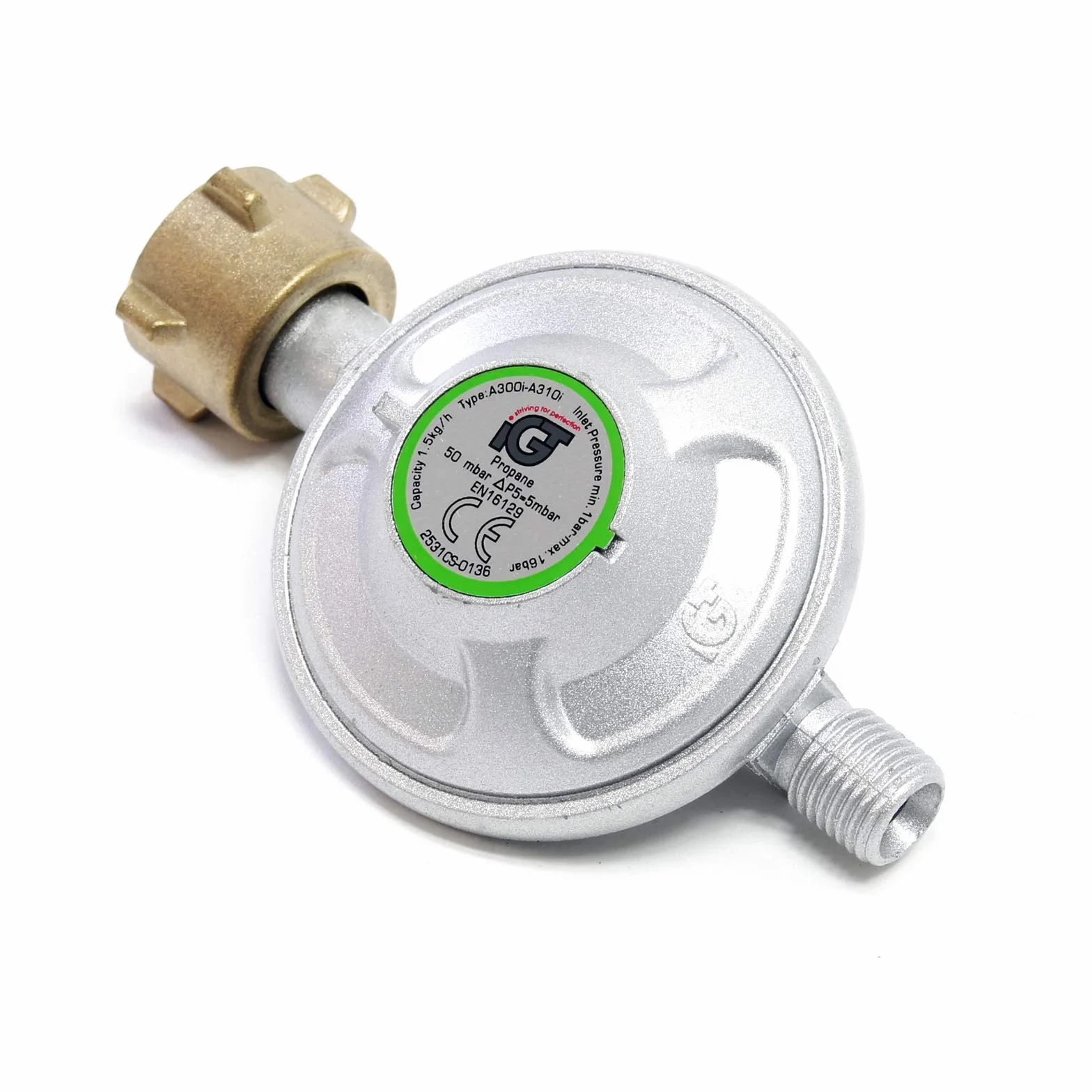 Reduktor ciśnienia Wiltec do 50mbar, reguluje 1,5kg/h, do butli gazowych z reduktorem Ø 1/14" / 21,8 mm LH reduktor ciśnienia gazu reduktor ciśnienia gazu