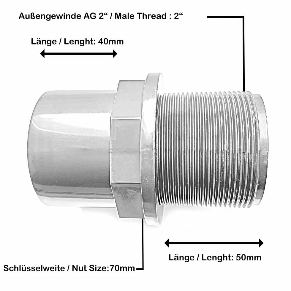 Adrenalin-Fishing PVC U przepust zbiornika 63x50x2" 50 mm z mufami samoprzylepnymi uszczelką nakrętką