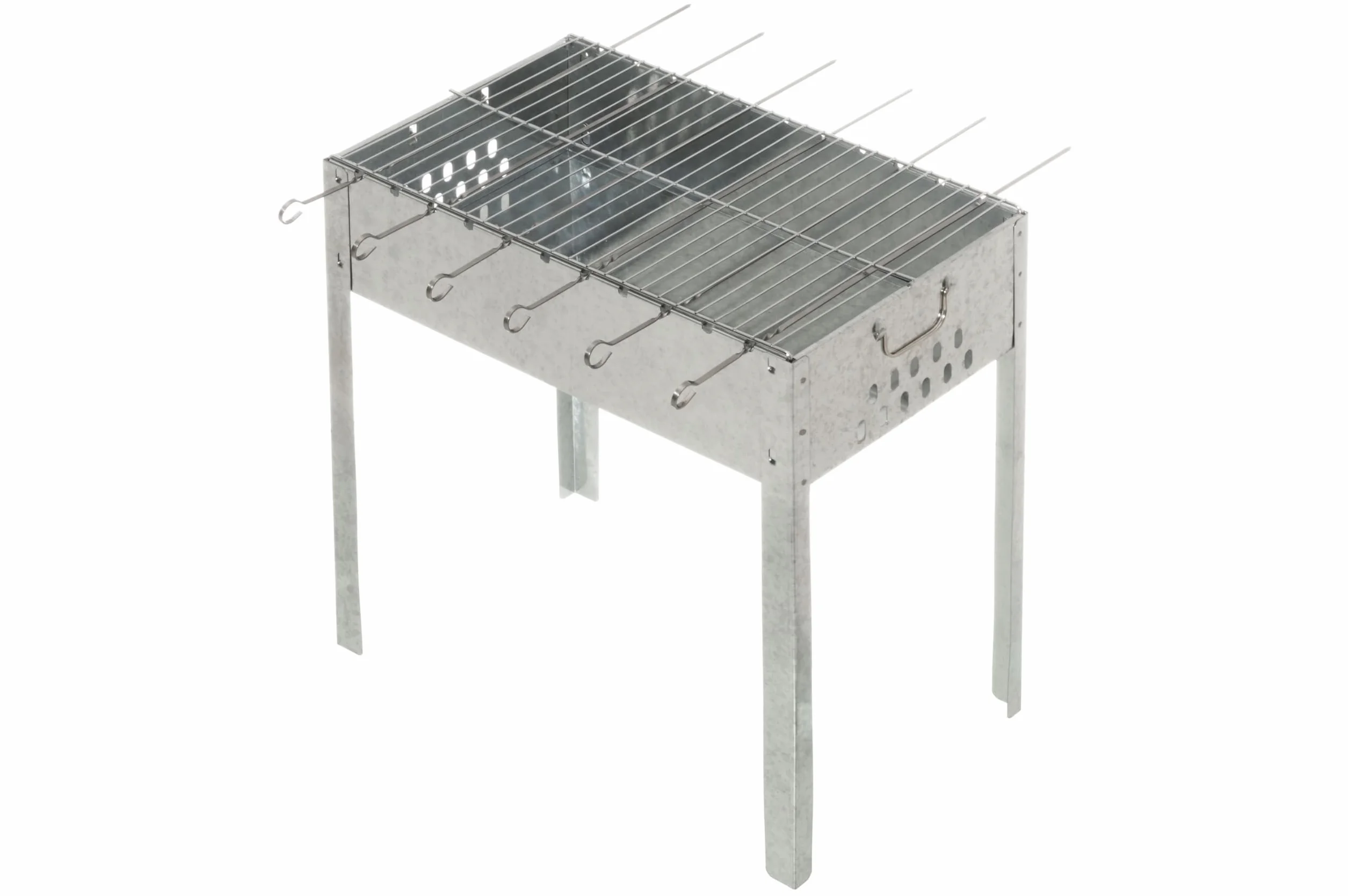 Mangal grill na szpikulce 50 x 30 x 50 cm z 6 szpikulcami ze stali nierdzewnej i rusztem