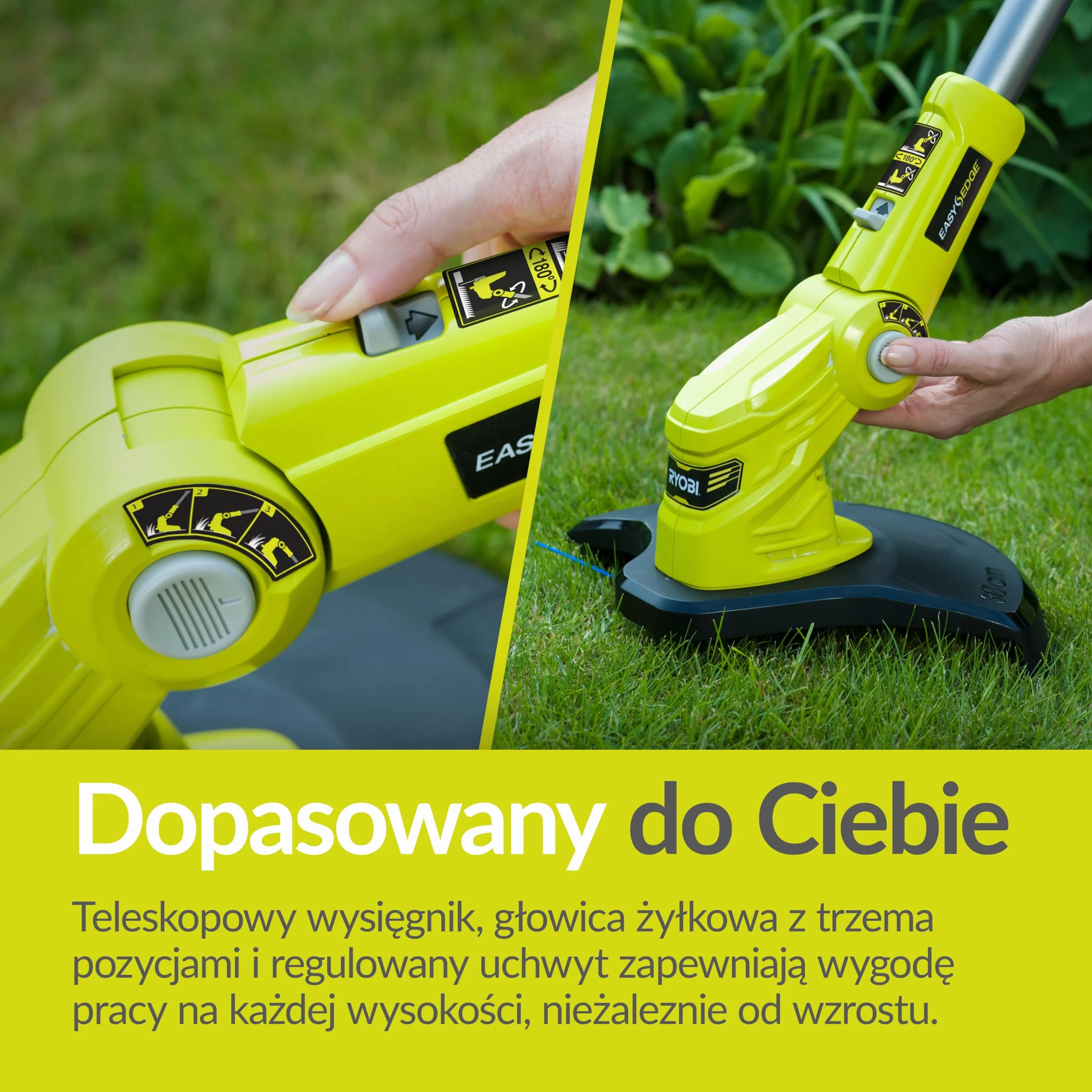 Ryobi Podkaszarka 18 V, OLT1832, Szerokość Koszenia 25 cm Lub 30 cm, Teleskopowy Regulowany Wysięgnik, Wersja bez Akumulatora i Ładowarki