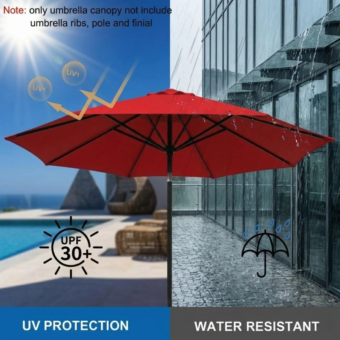 2.0m 2.7m 3.0m 4.0m Zamienna Czasza Parasola Parasol Ogrodowy 6/8 Żeber, Zamienne Poszycie Parasola Na Taras, Wytrzymały Wodoodporny Materiał Ochrona UV Tylko Tkanina