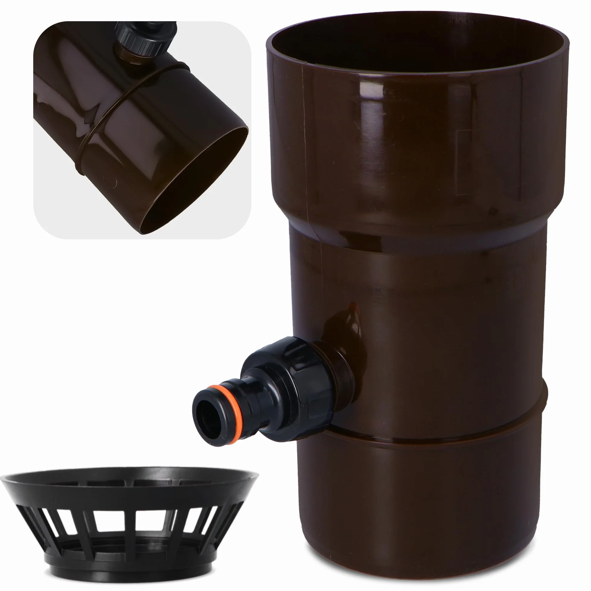 Millto™ Odpływ Rynny Dachowej Zbiornika na Deszczówkę DN Ø 110 mm Brązowy | Łapacz Wody Deszczowej Odzyskiwacz Zbieracz Deszczu Kolektor Deszczówki Przyłącze pod Szybkozłączkę 1 PowerJet