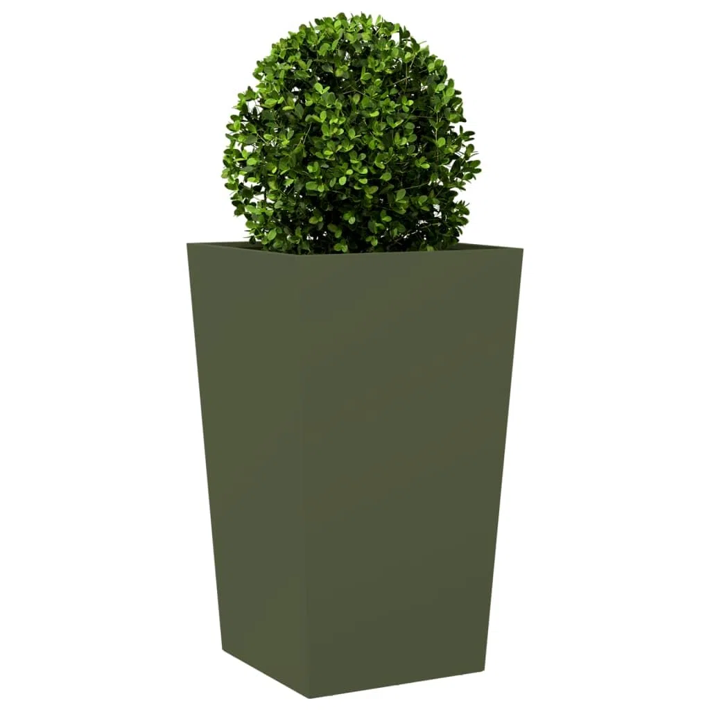 Donice ogrodowe 2 sztuki oliwkowa zieleń 45x45x75 cm stal ocynkowana na zewnątrz duże pojemniki na rośliny kwiaty warzywa z dnem montaż balkon patio taras