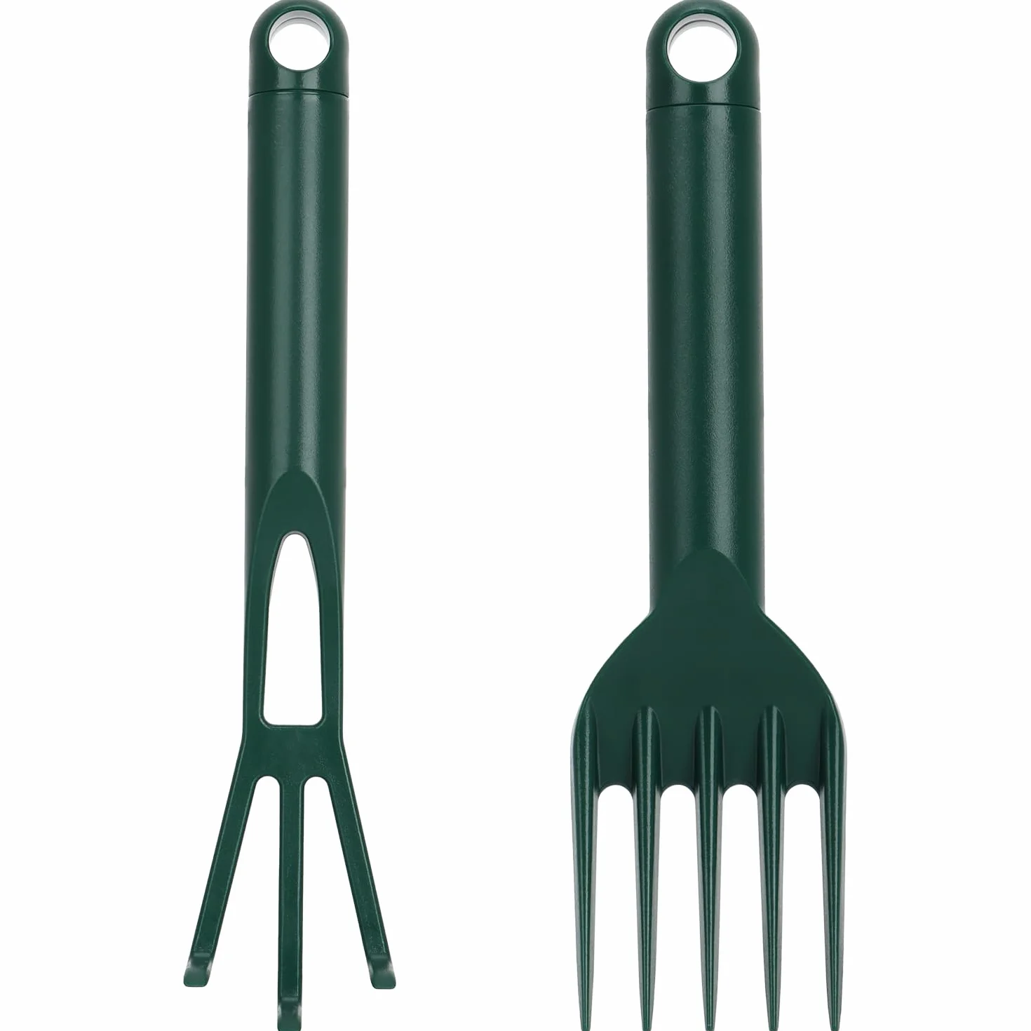 COM-FOUR® 4-czesciowy zestaw narzedzi ogrodowych wykonany z wytrzymalego tworzywa sztucznego - szeroka kielnia, waska kielnia, grabie reczne i kultywator do roslin i prac ogrodowych (4 czesci zielone)