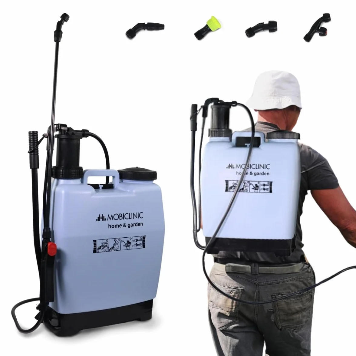 Mobiclinic®, Plecak opryskiwacz, 16 L, Ogrodnictwo, Ciśnienie Pompy, 4 Regulowane Dysze, Lekki 2 kg, Opryskiwacz, Nawadnianie, Zwalczanie Szkodników, Pielęgnacja Roślin, Fumibug