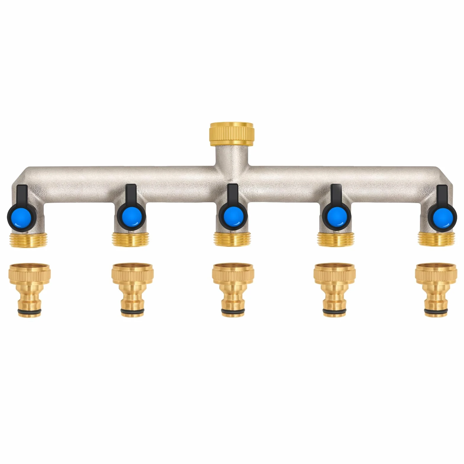 Mosiężny 5-drożny kran rozdzielacz wody 3/4" 1/2" z zaworem kulowym