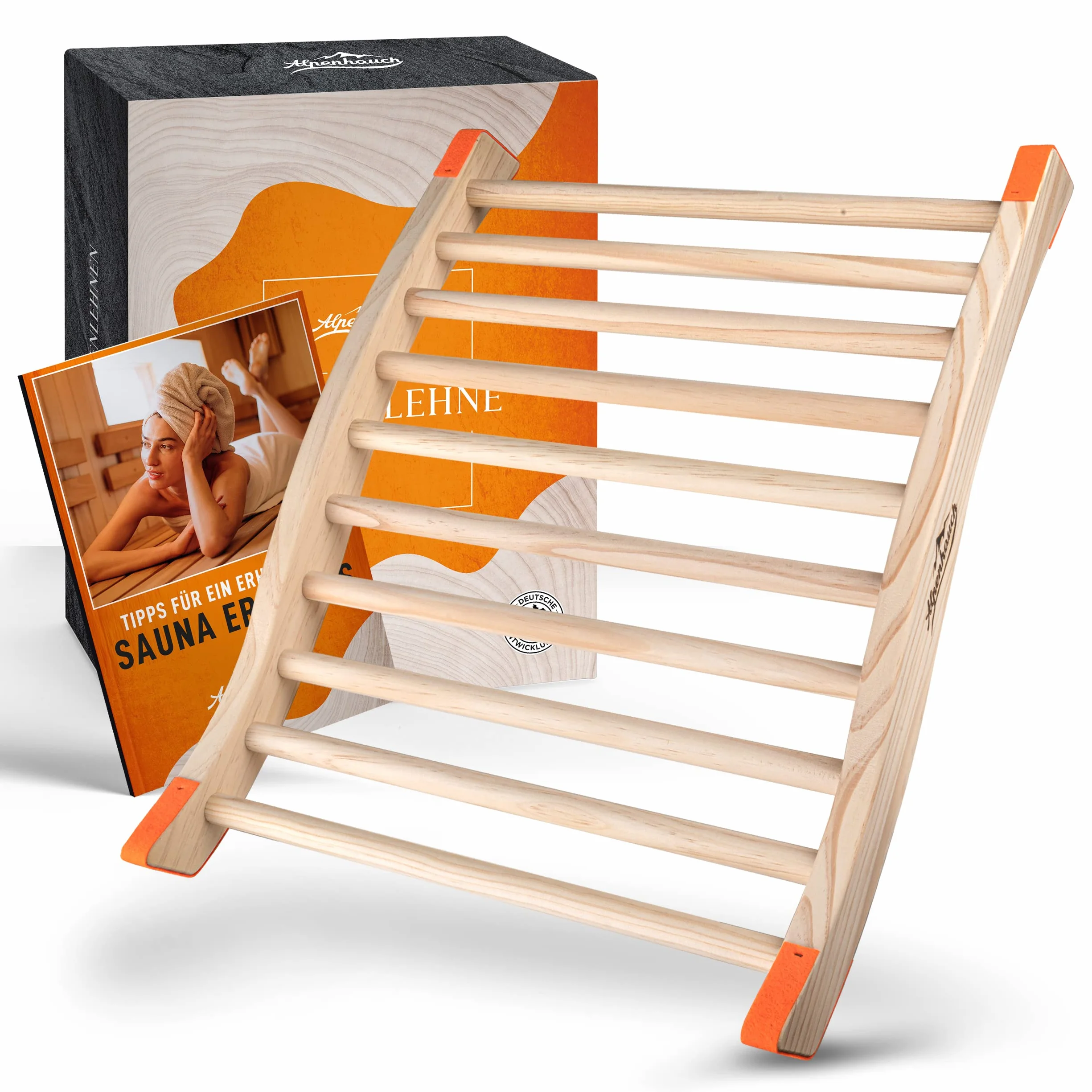 ALPENHAUCH Oparcie do sauny [wykonane w 100% z naturalnego drewna] – ergonomiczne oparcie z zakrzywionym kształtem S – szlachetne akcesoria do sauny, kabina na podczerwień – wygodne oparcie kabina na podczerwień – idealne dopasowanie