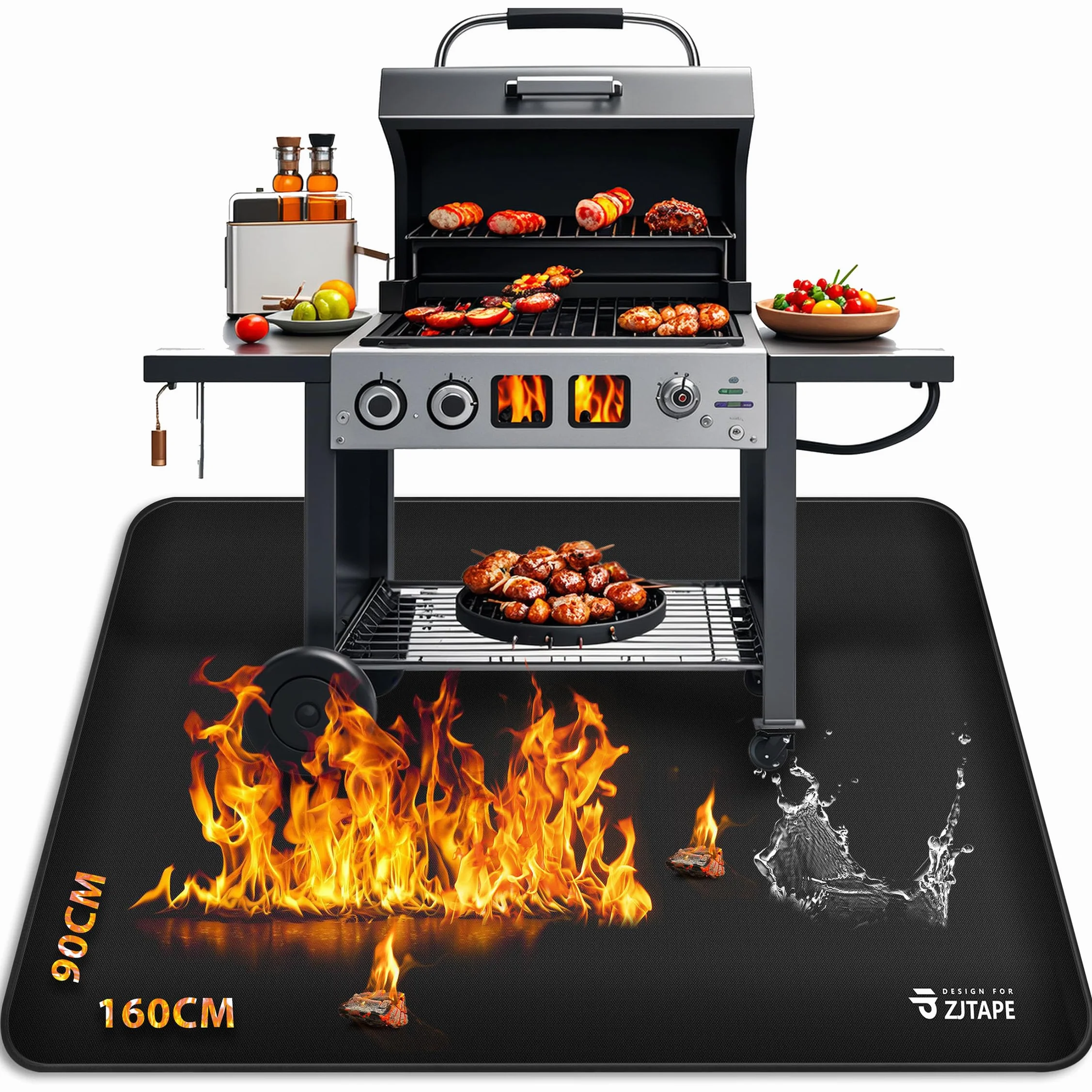 Ognioodporna podkładka, mata grillowa, grill gazowy – 160 x 90 cm, składana mata chroniąca przed wysoką temperaturą, podkładka pod grill, silikonowa mata z włókna szklanego, odporna na działanie wody