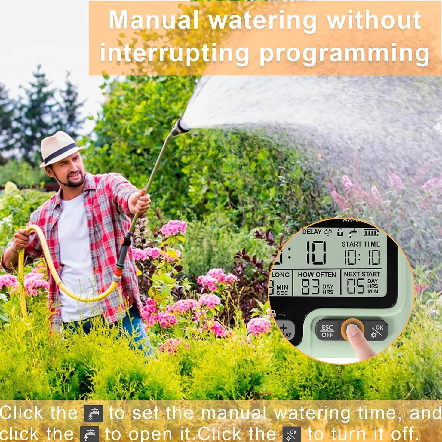 Programator automatycznego nawadniania 1/2"-3/4" cyfrowy timer LCD blokada dzieci