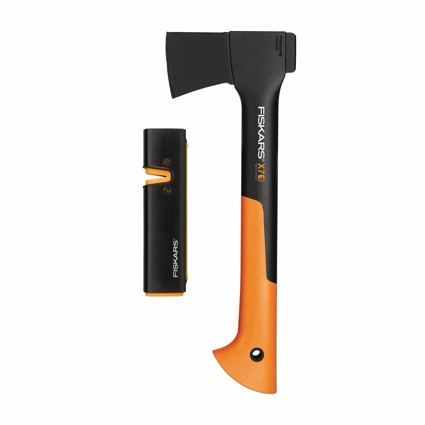 Fiskars X-Series Zestaw Siekiery z Ostrzałką, Czarny/Pomarańczowy, X7-XS