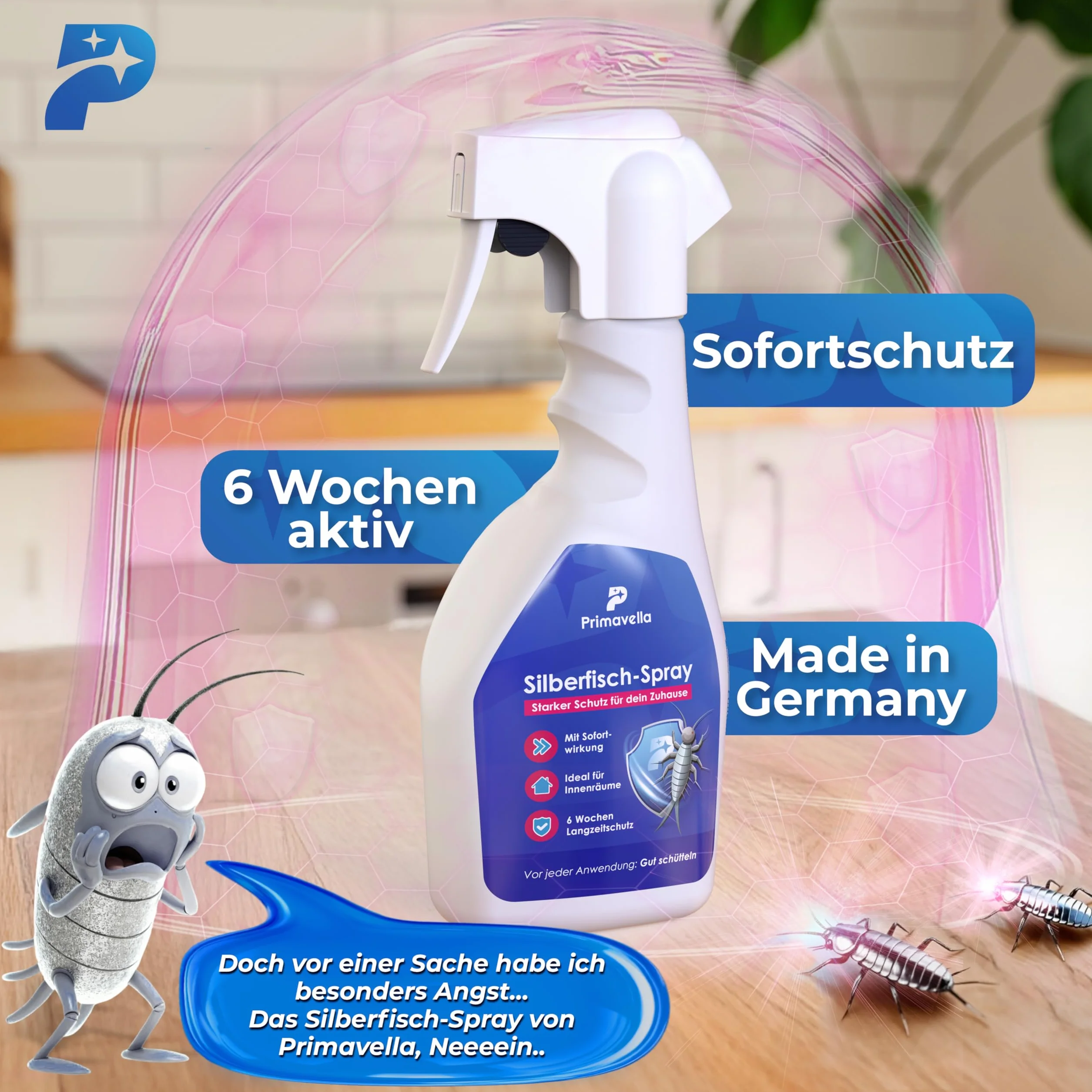 Primavella silverfish spray - 500ml ochrona przed silverfish i paperfish - zwalczanie silverfish - z długotrwałą ochroną - spray na owady do zwalczania szkodników