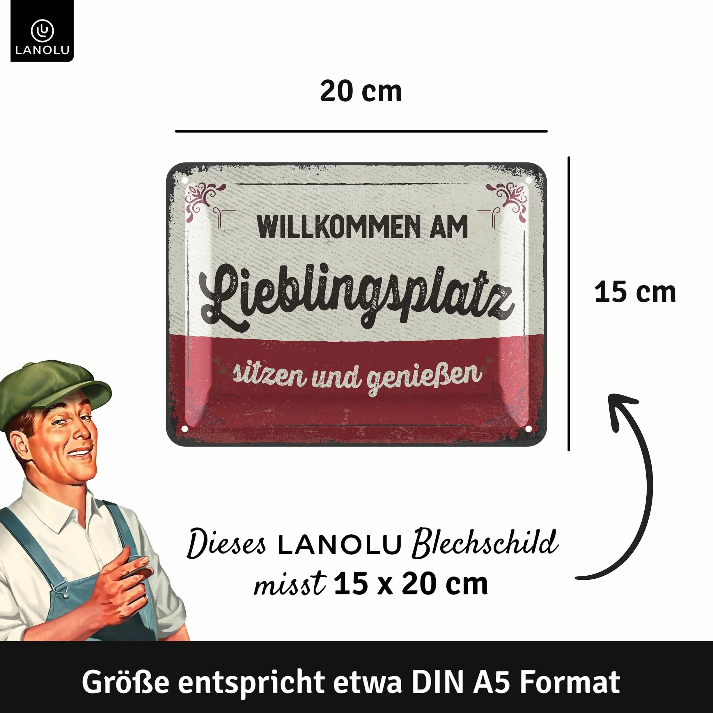 LANOLU Tabliczka blaszana w stylu retro z napisem "Ulubiona przestrzeń" – dekoracja ogrodowa na zewnątrz – dekoracja ścienna ogrodowa tabliczka z metalu, 15 x 20 cm
