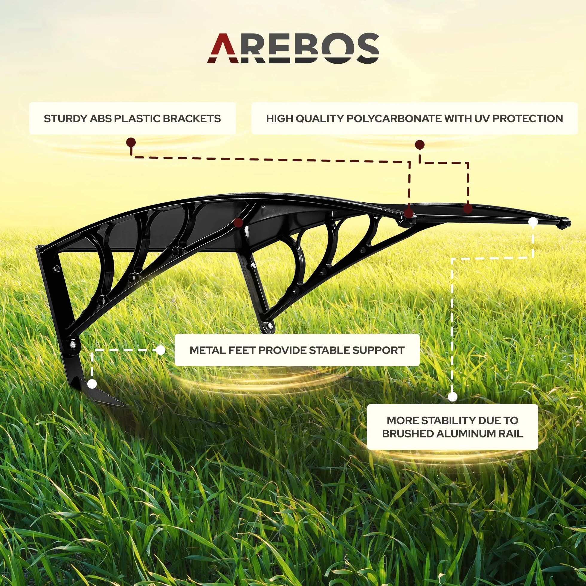 Arebos Garaż dla robota koszącego, wiata, daszek, 102 x 79 x 46 cm, odporny na działanie warunków atmosferycznych + ochrona przed promieniowaniem UV, metalowe nóżki materiały montażowe, czarny