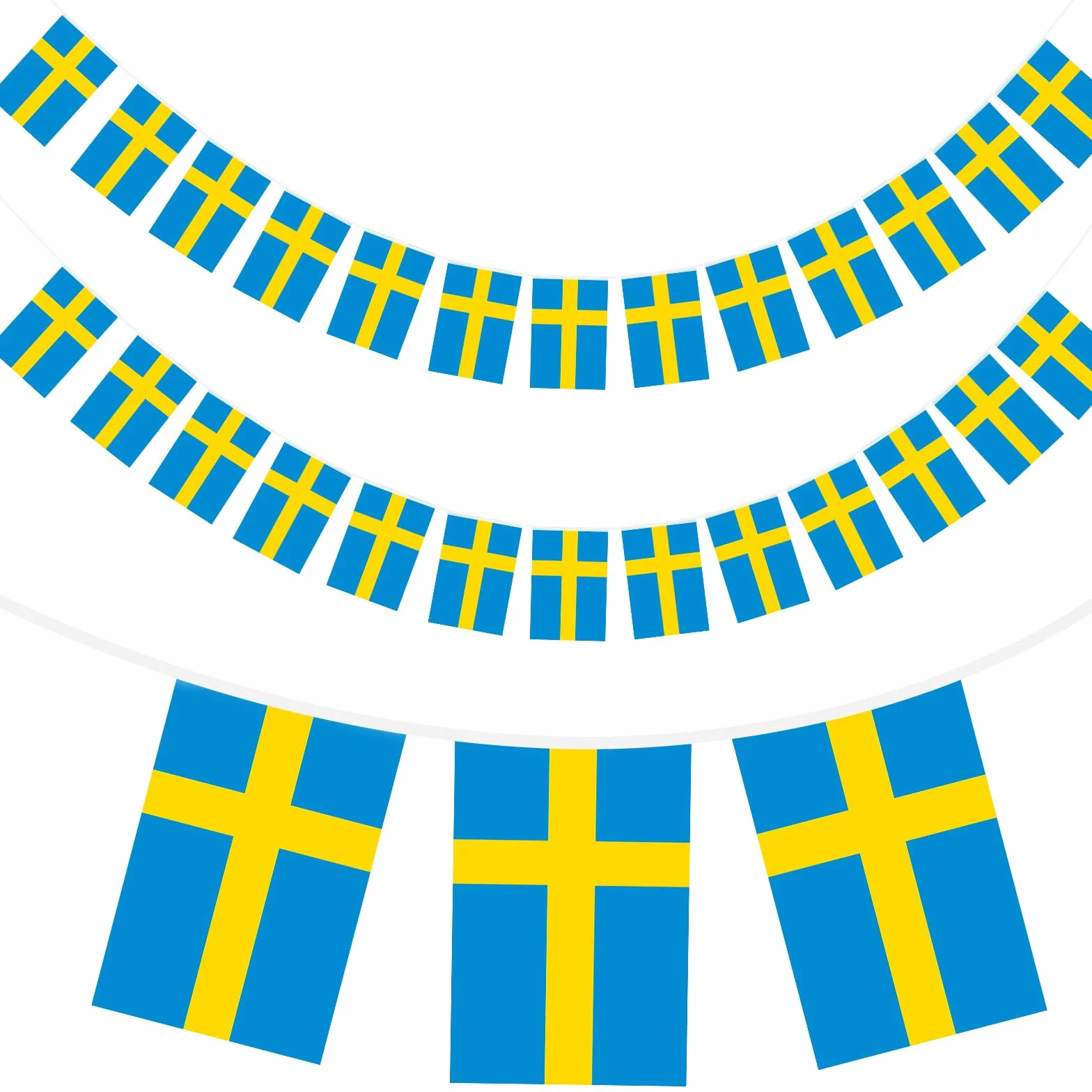 G2PLUS 11M Szwecja Girlanda Szwecji: Zestaw 40 flag Szwecji 14 x 21 cm do dekoracji baru ogrodowego