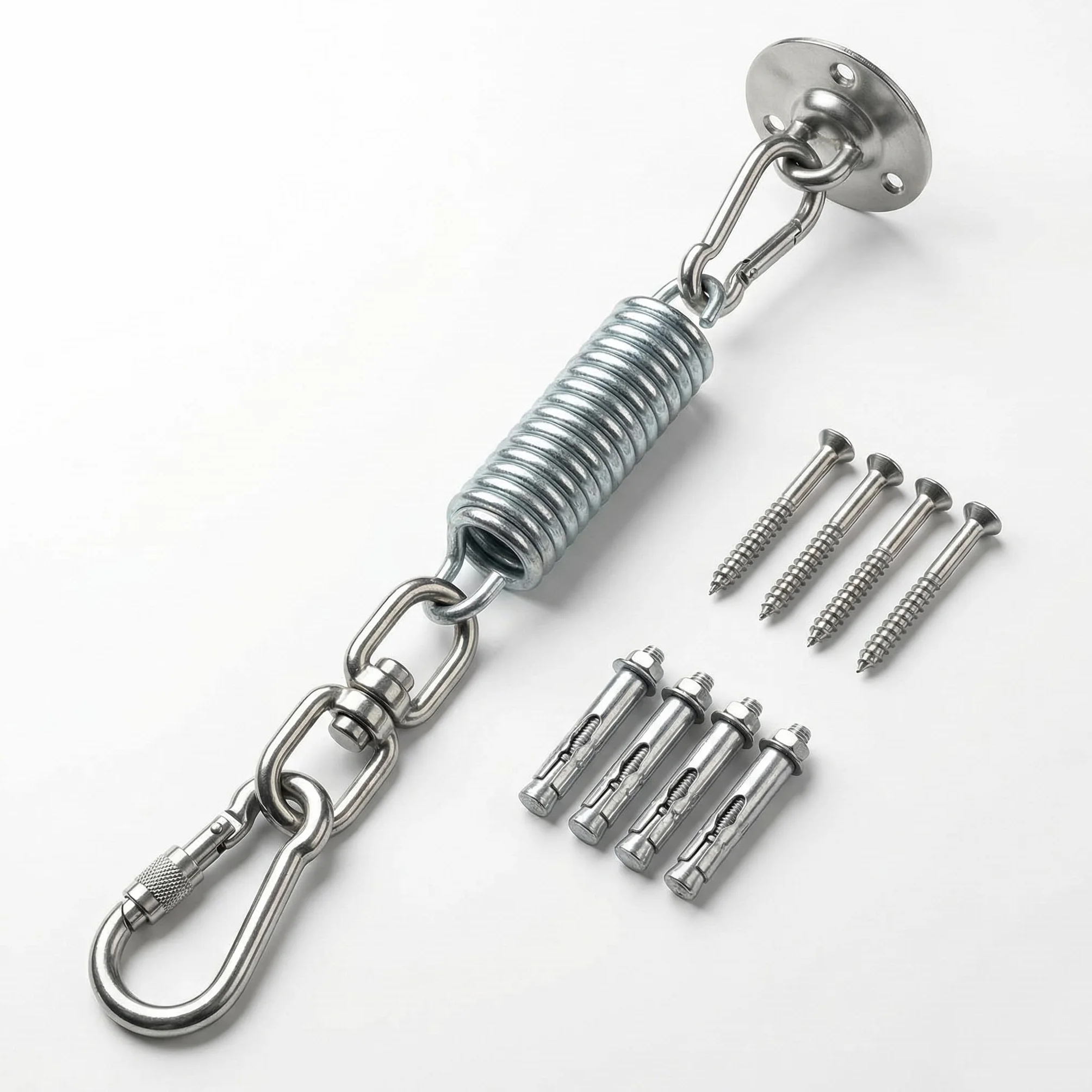 QWORK® Hak sufitowy wiszący fotel huśtawka sprężyna 360 °, stal nierdzewna, uchwyt sufitowy do 450 kg, do hamaka, worek treningowy, huśtawki hamakowe