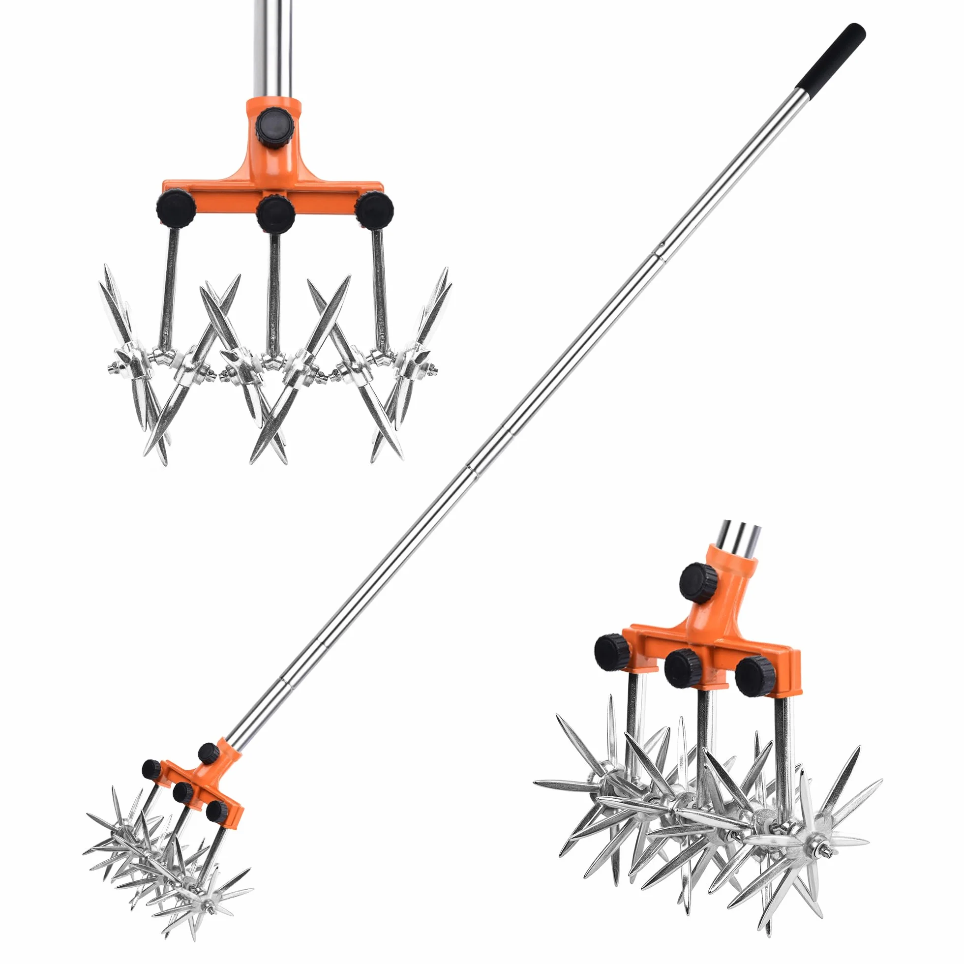 BARAYSTUS Rotary Cultivator Garden Rotary Tiller regulowany drążek ze stali nierdzewnej do mieszania gleby lub reseedingu trawy, całkowita długość 145 cm.