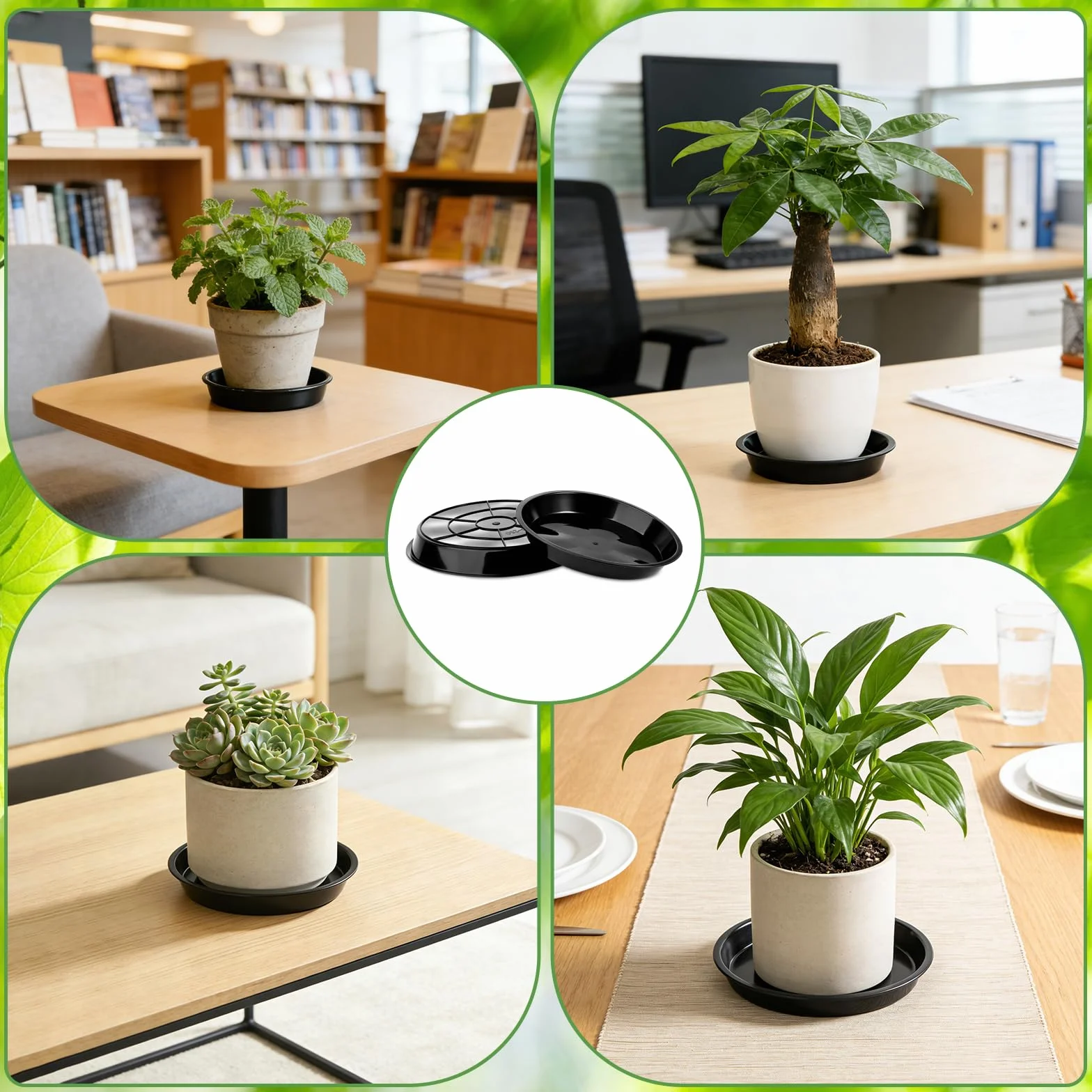 Podstawki pod doniczkę, 10 sztuk, z tworzywa sztucznego, Ø 14 cm, okrągłe, czarne, podstawki pod doniczki, do roślin wewnętrznych i zewnętrznych