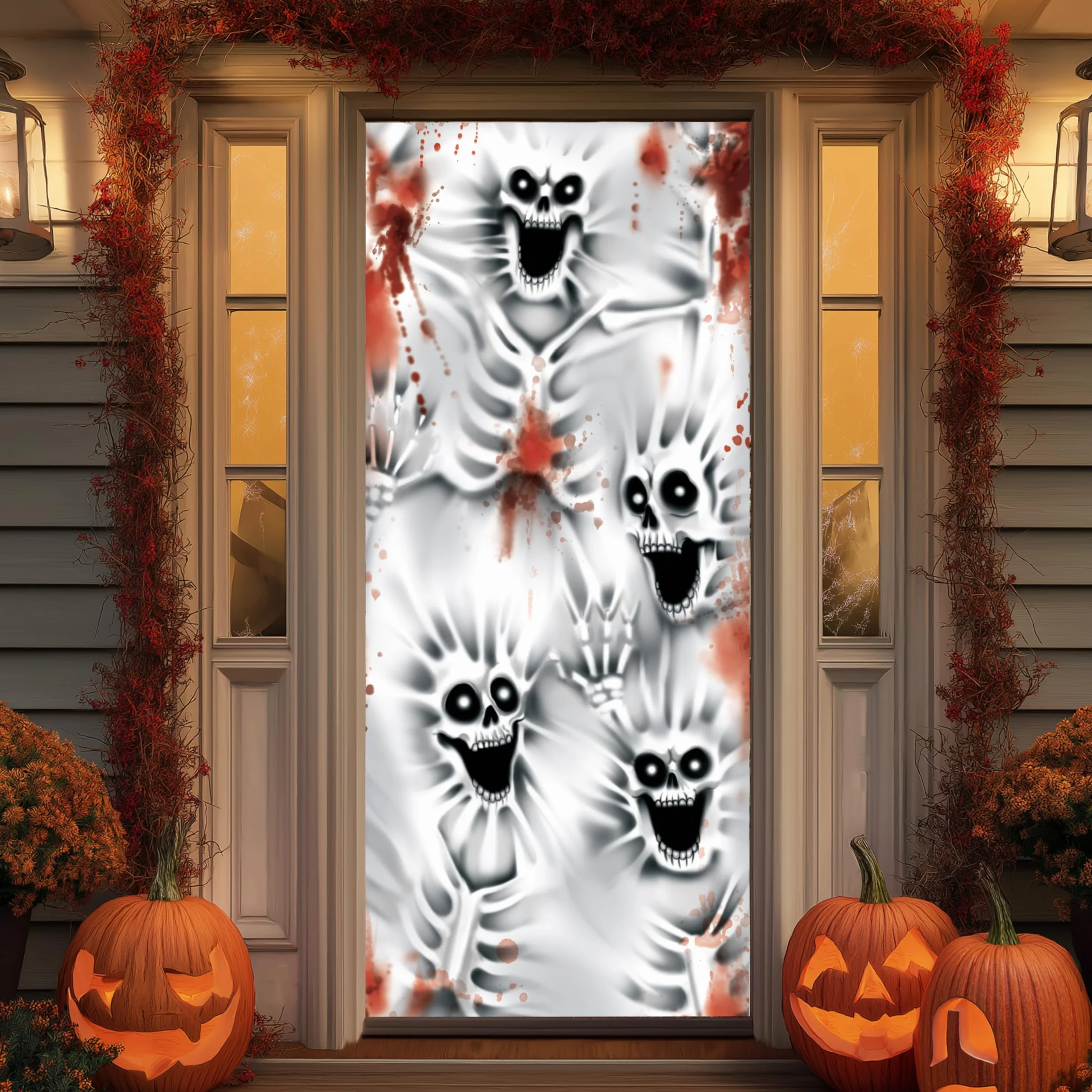JOYIN Straszna osłona na drzwi szkielet 3D, 76,2 x 182,9 cm, szkielet na Halloween, dekoracja ścienna i wewnętrzna