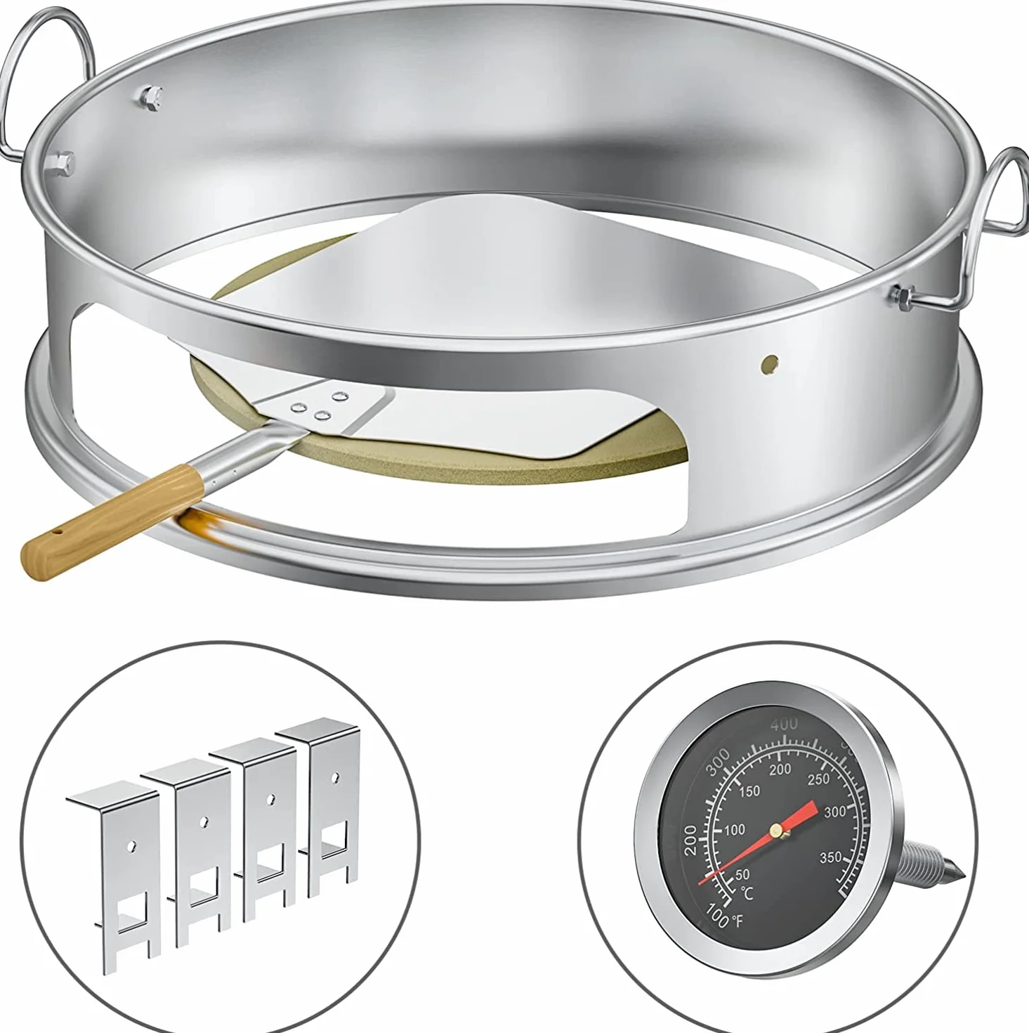 Onlyfire piec do pizzy ze stali nierdzewnej, kompletny zestaw, do grilla kulowego Weber 57 cm i wielu innych modeli, grill do pizzy na węgiel drzewny