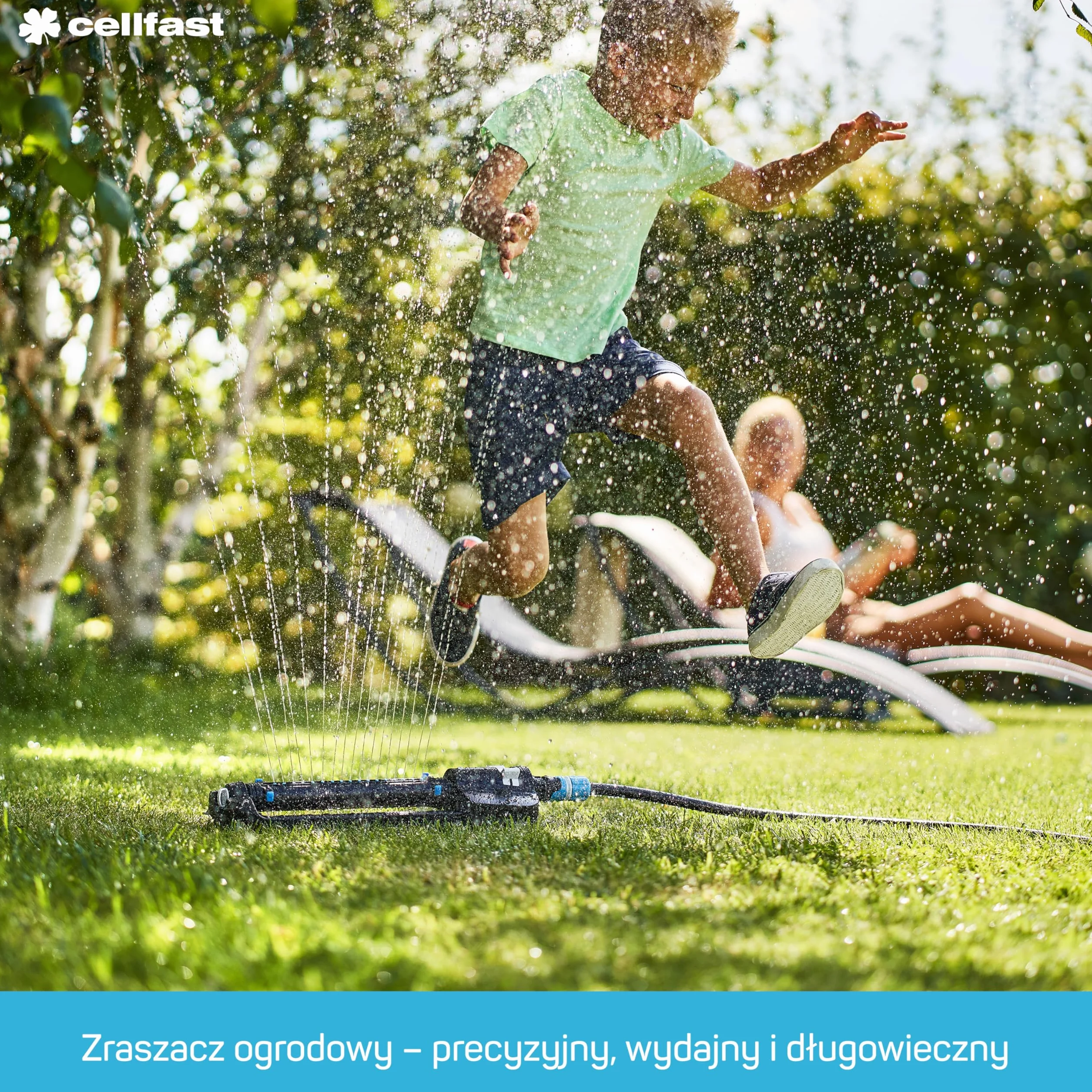 CELLFAST Zraszacz Wahadłowy Zraszacz Ogrodowy Do Trawnika Kwiatów Roślin 18 Dysz Wylotowych Turbo Ideal