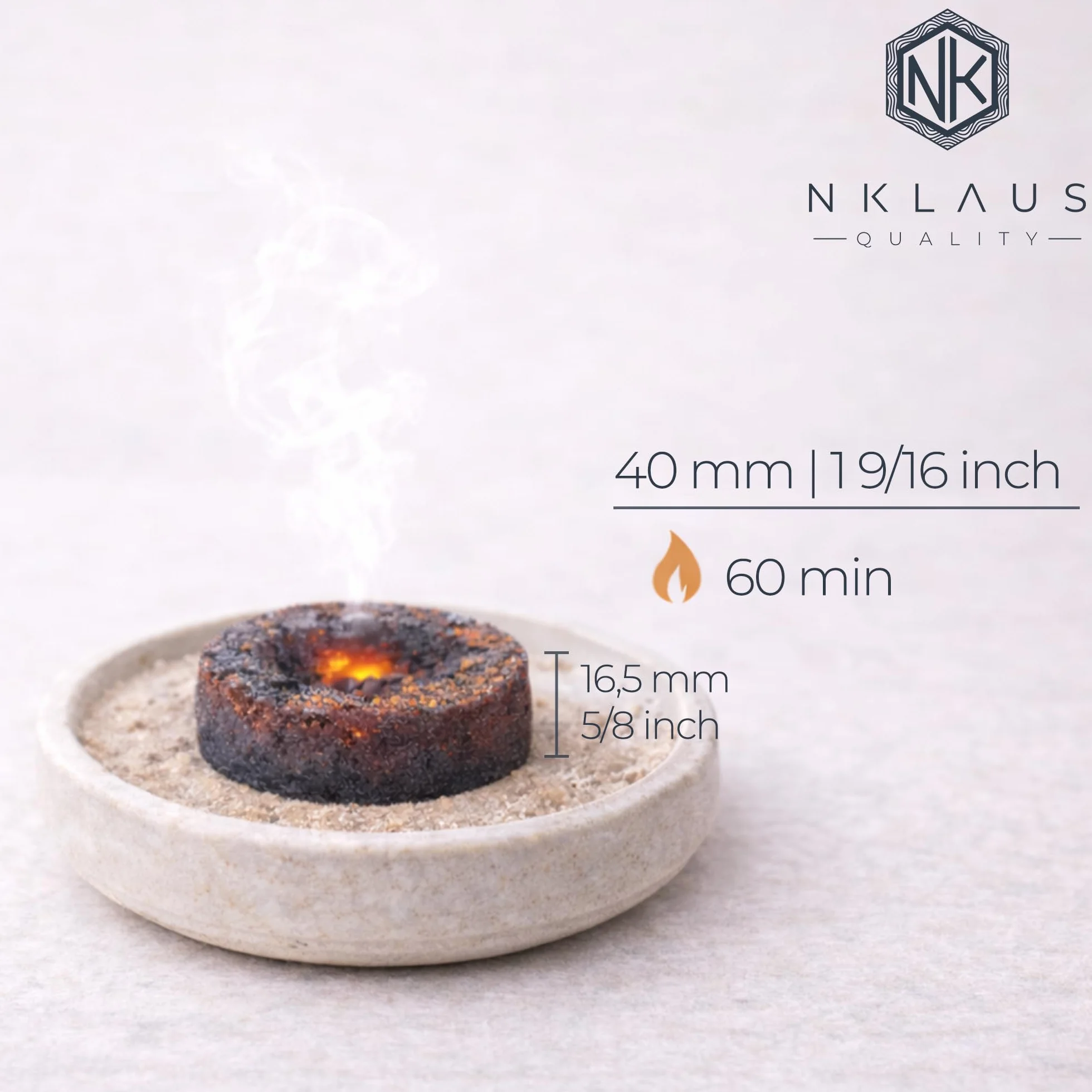 NKlaus Węgiel kadzidłowy 10 rolek Ø 40 mm, 100 tabletek węglowych, szybko zapalający się węgiel naturalny, węgiel samozapłonowy, Shisha, szybko zapalający się, z Grecji 1119