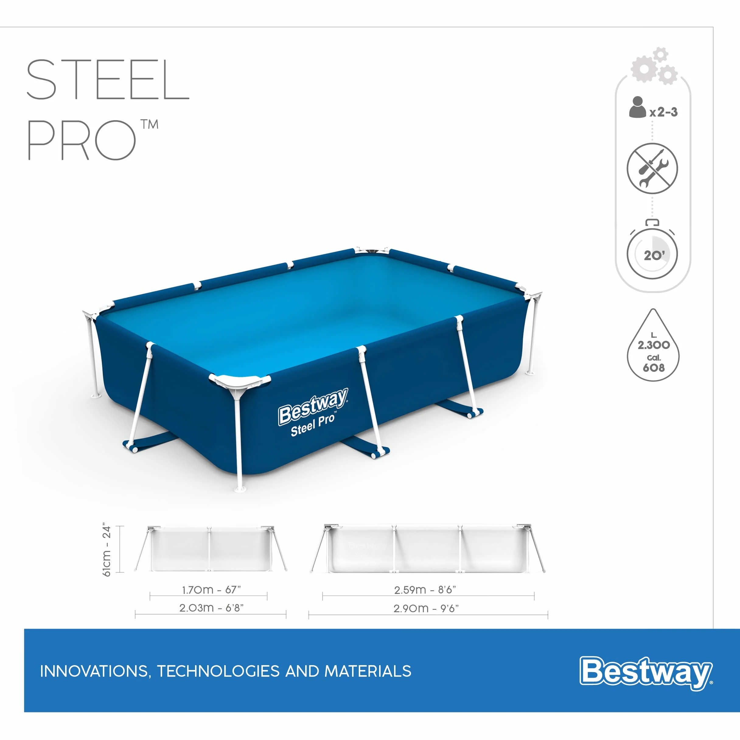Basen Demontowalny Bestway 259 x 170 x 61 cm