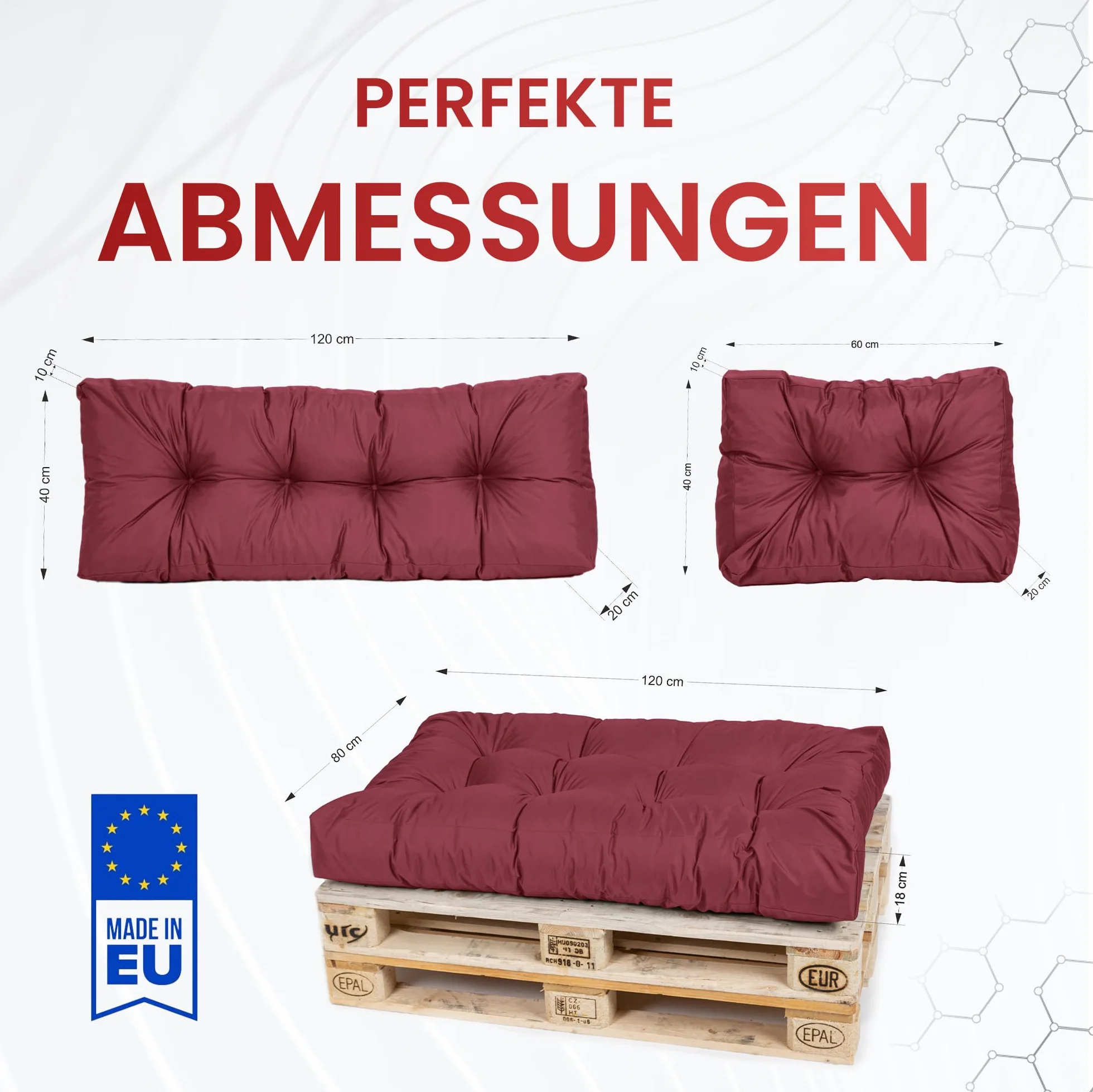 TexDeko® Garden Poduszki na palety 120x80x18 cm wodoodporne odporne na UV premium pikowane poduszki na siedzisko nakładka na palety euro (2)