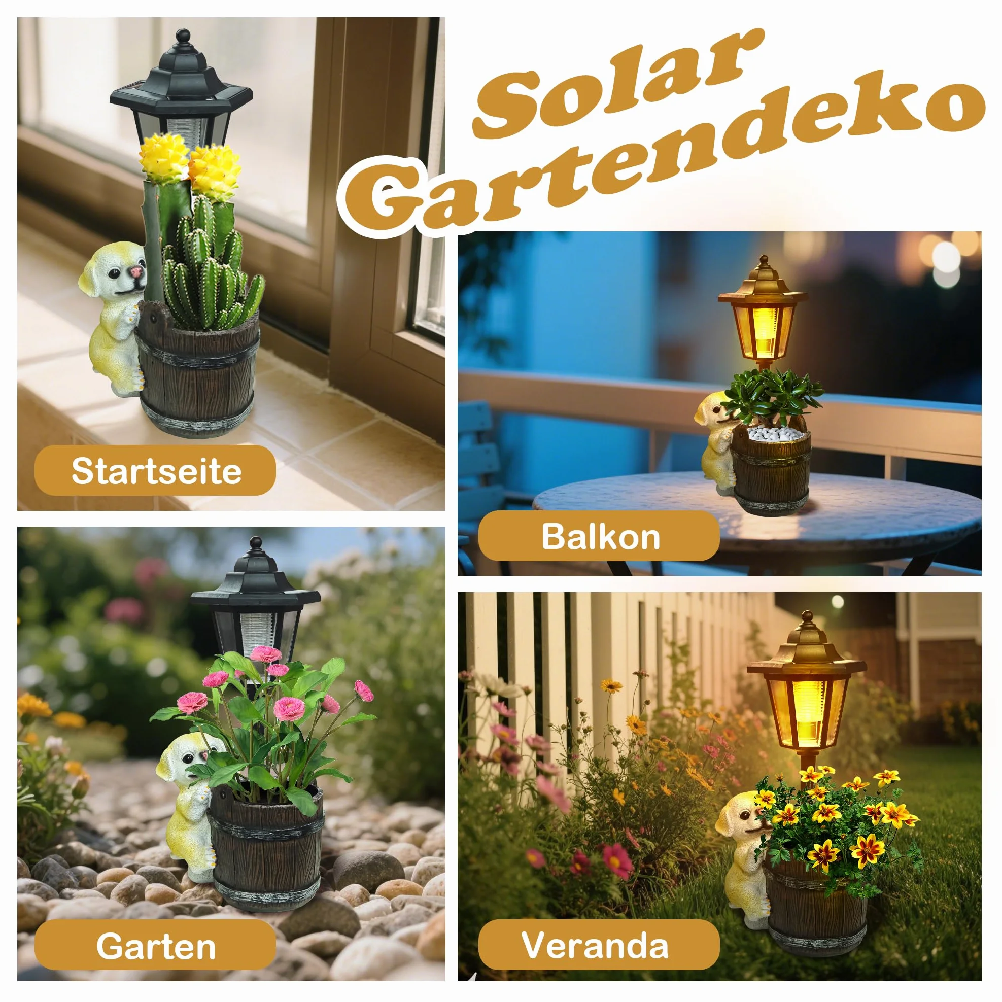 lifemet Dekoracja ogrodowa, solarna posągi dla psa – zabawne figurki ogrodowe, wodoszczelna lampa solarna, doniczka na zewnątrz, balkon, do ogrodu, dekoracja, prezent dla kobiet, mężczyzn, mamy