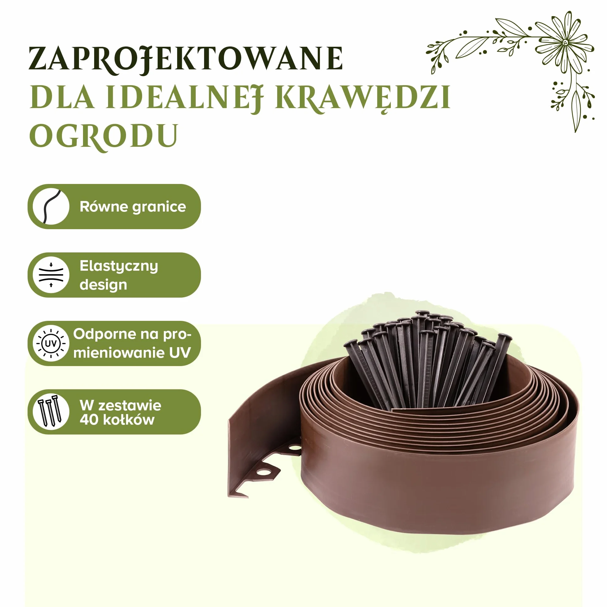 Elastyczne obrzeże trawnika 10 m 8 cm brązowe tworzywo sztuczne odporne na warunki atmosferyczne