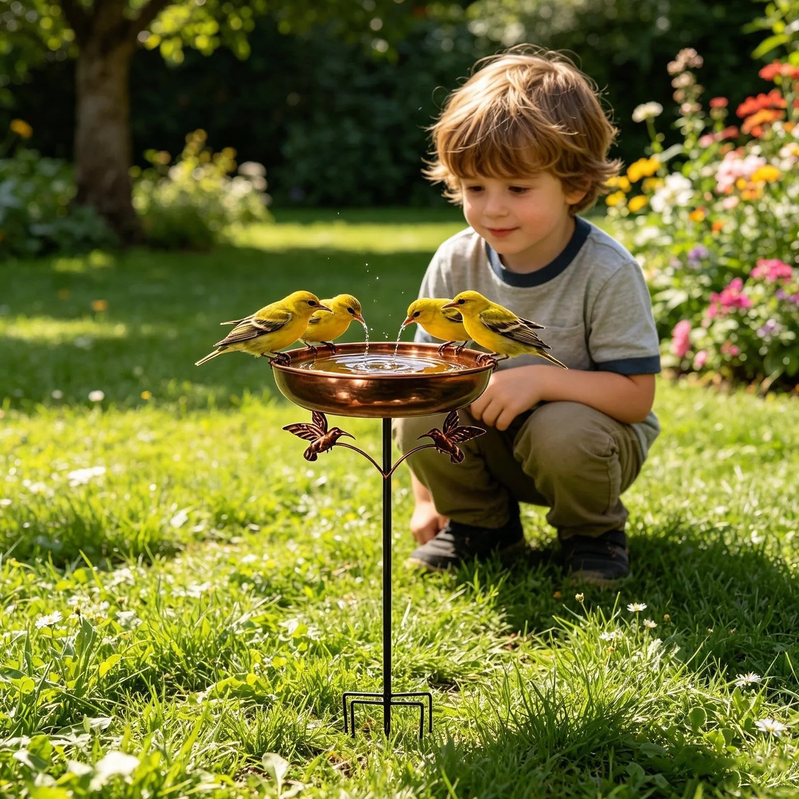 Bird Bath Nectar Station - Outdoor Sipper for Gardeners Homeowners Nature Lovers Backyard Patio Deck Courtyard Lawn Front Yard Park | Ceramic Resin Basin Perch Flower Leaf Design Water Feed Function