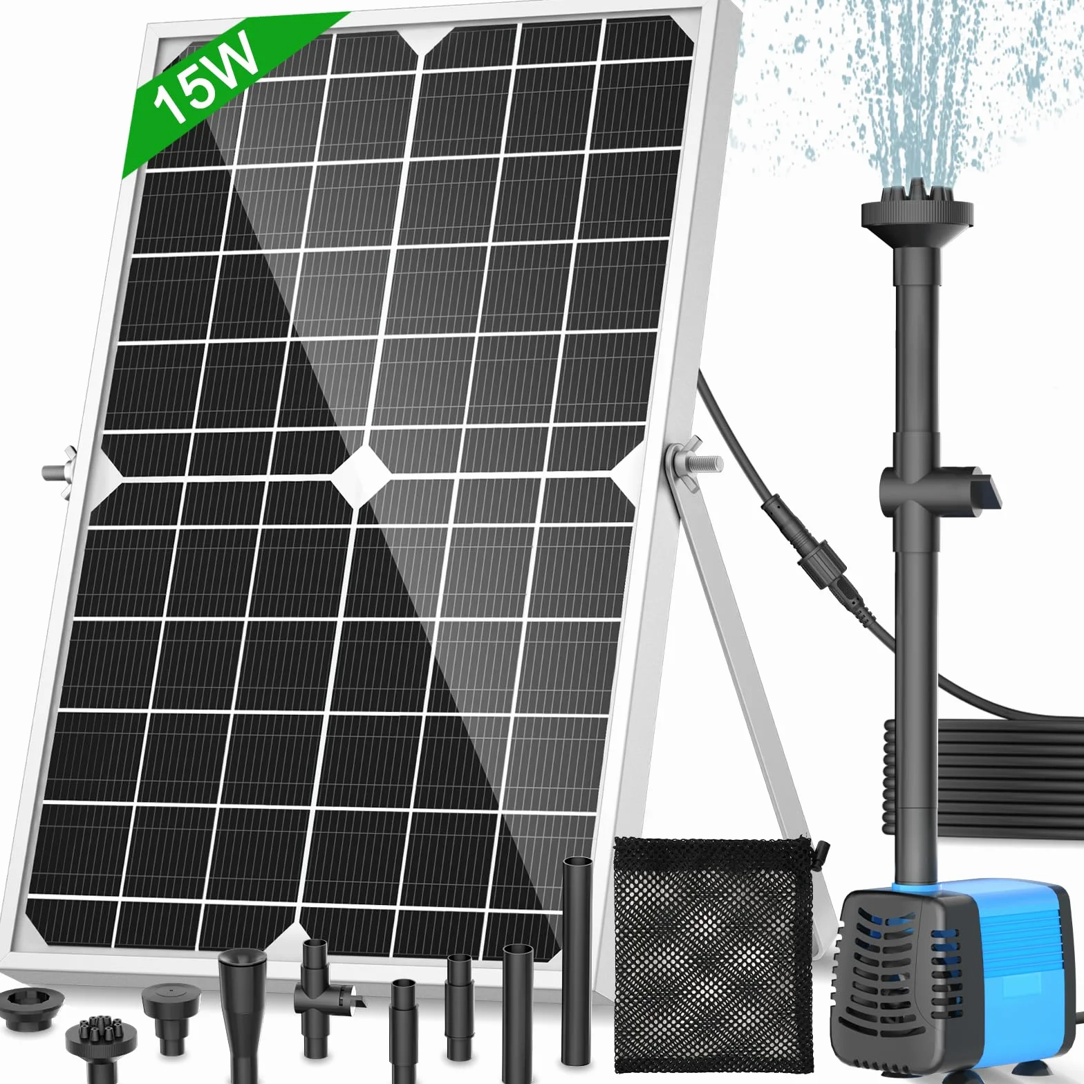 Solarna fontanna ogrodowa 15 W 190 GPH 4 Style Sprayers Pump do stawu