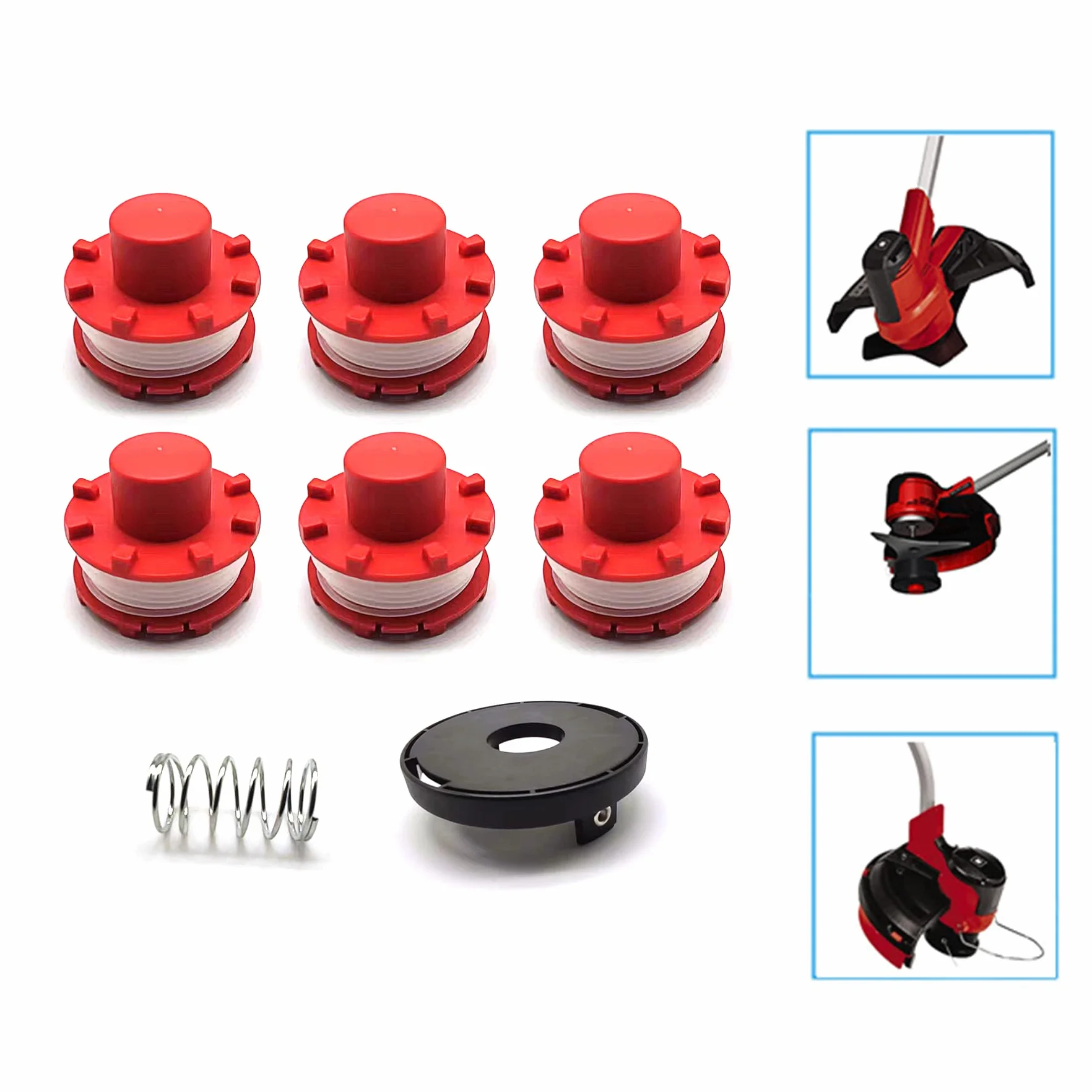 8 sztuk szpul zapasowych do podkaszarki do trawy Einhell GE-CT 36/30 Li E SOLO AGILLO 36/255 BL AGILLO 18/200 (zamiennik: 3405096), 6 szpul żyłki + 1 nasadka na szpulę żyłki + 1 sprężyna