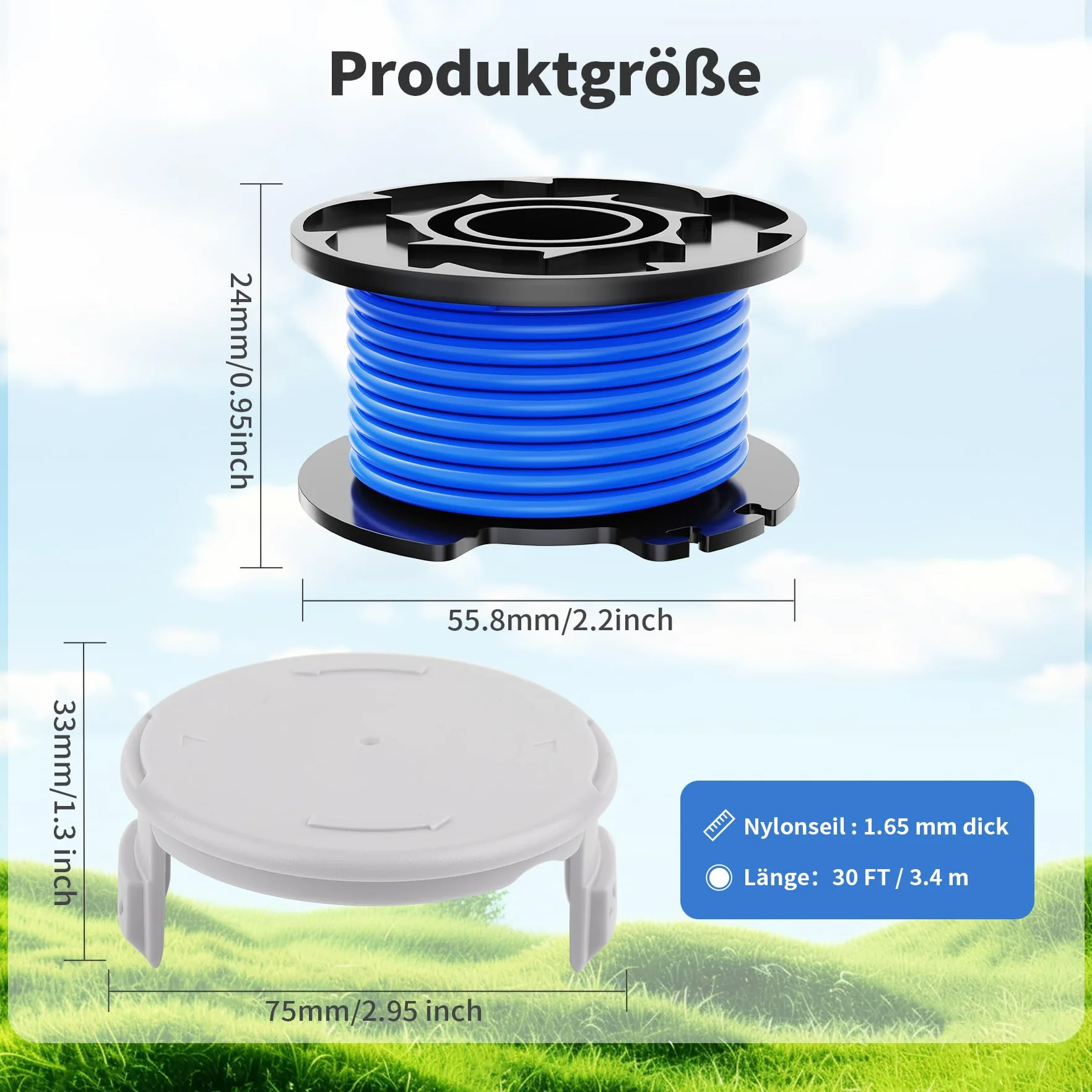 Forever Speed Szpula żyłki do podkaszarki do trawy 1,60 mm, 3,4 m, kompatybilna z podkaszarką Ryobi One+, model szpuli AC14RL3A (8 zapasowych szpul, 2 nasadki)