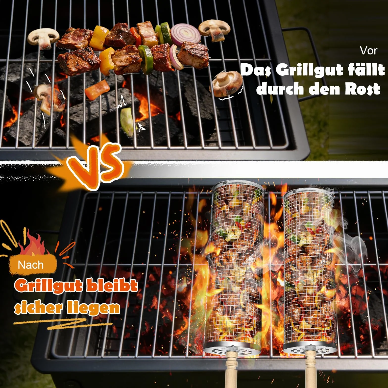 Rolująca koszulka grillowa ze stali nierdzewnej 304 z odpinanym drewnianym uchwytem do grilla gazowego
