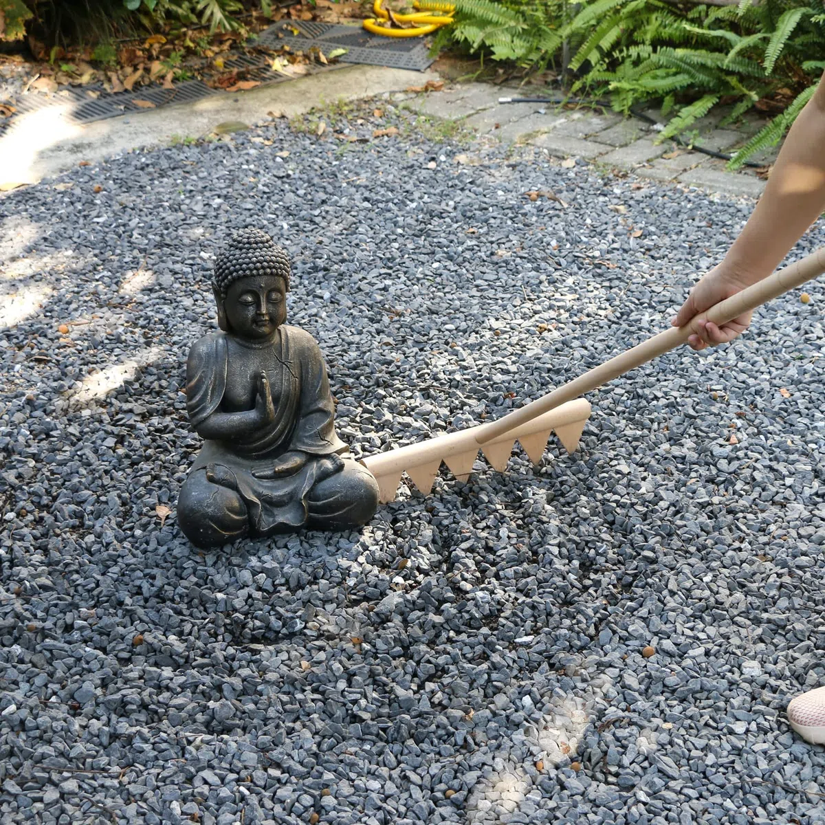 Duże grabie ogrodowe Zen - 48" dł. 6 zębów piły ogrodowej, pełnowymiarowe, do samodzielnego wykonania, do medytacji, z kamieniem piaskowym, do ogrodu Zen, drewniane grabie, akcesoria do pielęgnacji