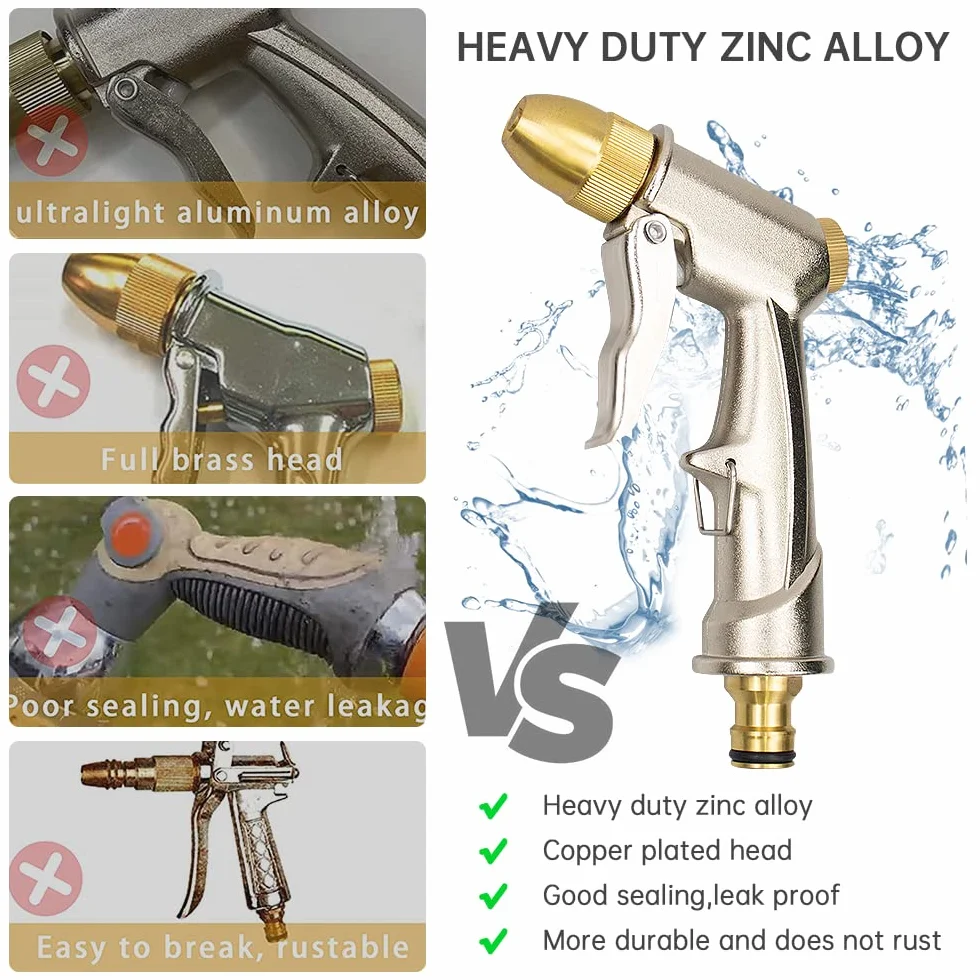 Prysznic ogrodowy, 100% metalowy, opryskiwacz ogrodowy, słuchawka prysznicowa, wysokiej jakości, regulowany przepływ wody, wytrzymała, z różnymi rodzajami strumienia, do nawadniania ogrodu, mycia