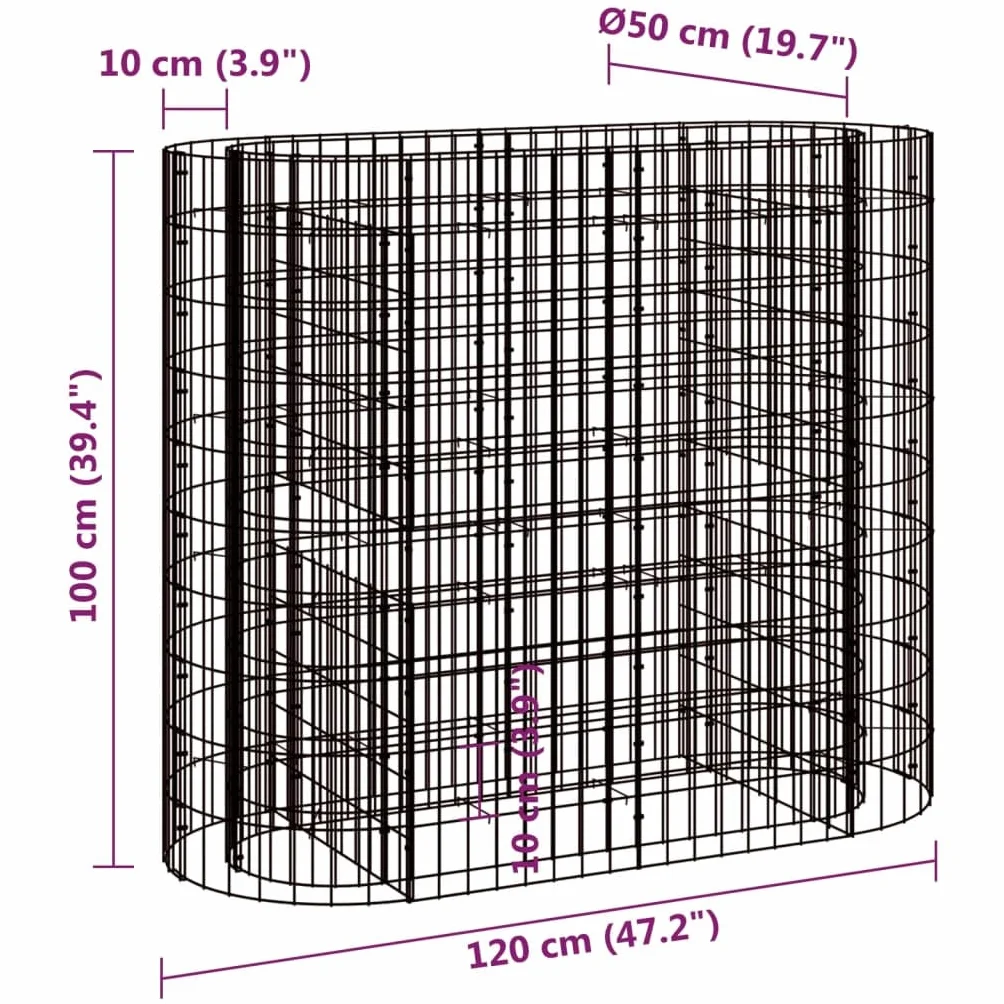 vidaXL Podwyższona donica gabionowa, galwanizowane żelazo, 120x50x100