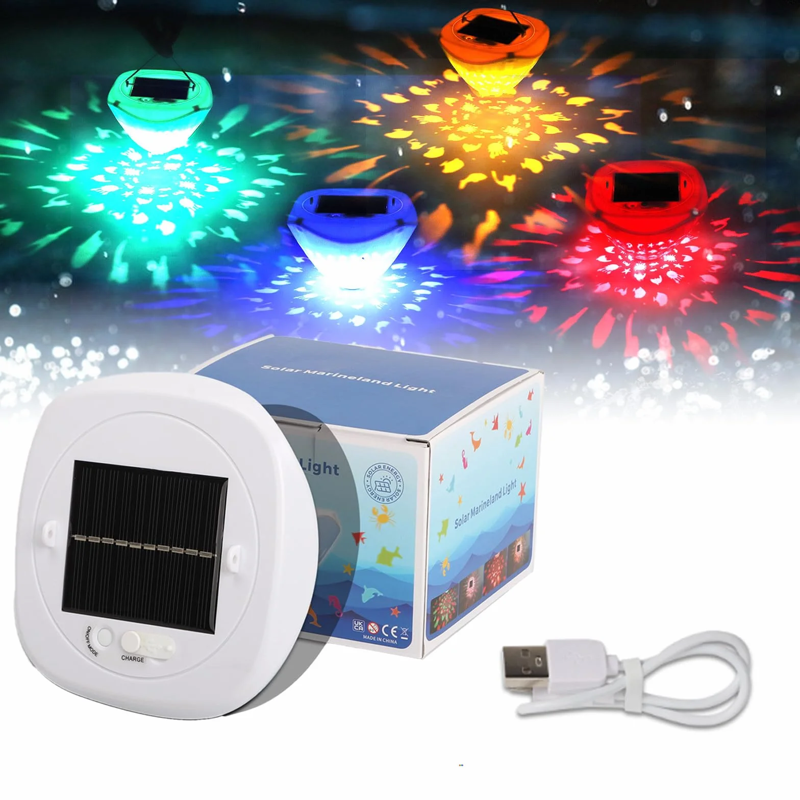 Longzhuo Solarne oświetlenie basenu, pływające, USB, podwodne oświetlenie stawu, z pilotem zdalnego sterowania, do basenów, stawów, wanien, dekoracja ogrodowa