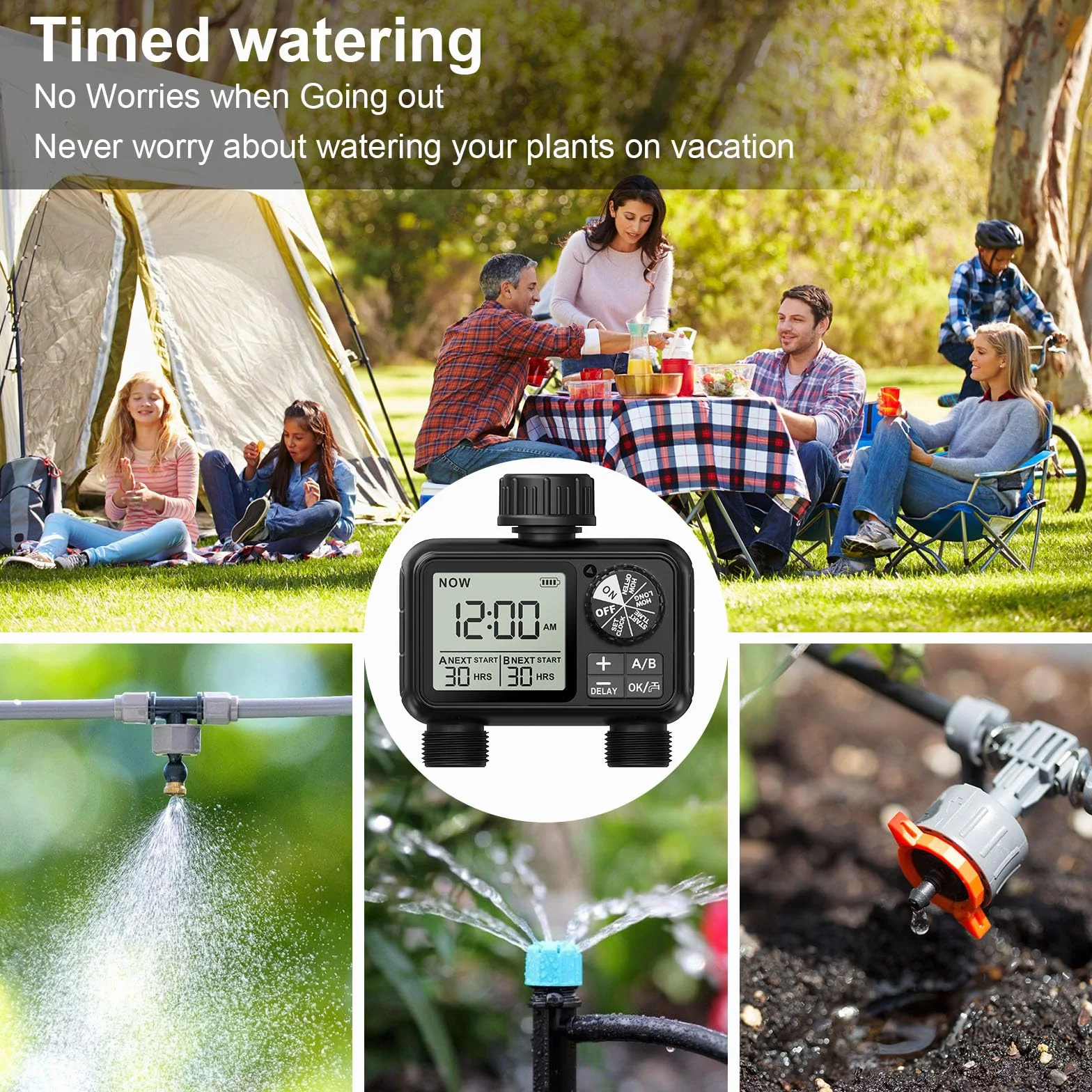 Timer wody do nawadniania z opóźnieniem deszczu IPX5 wodoodporny duży ekran LCD
