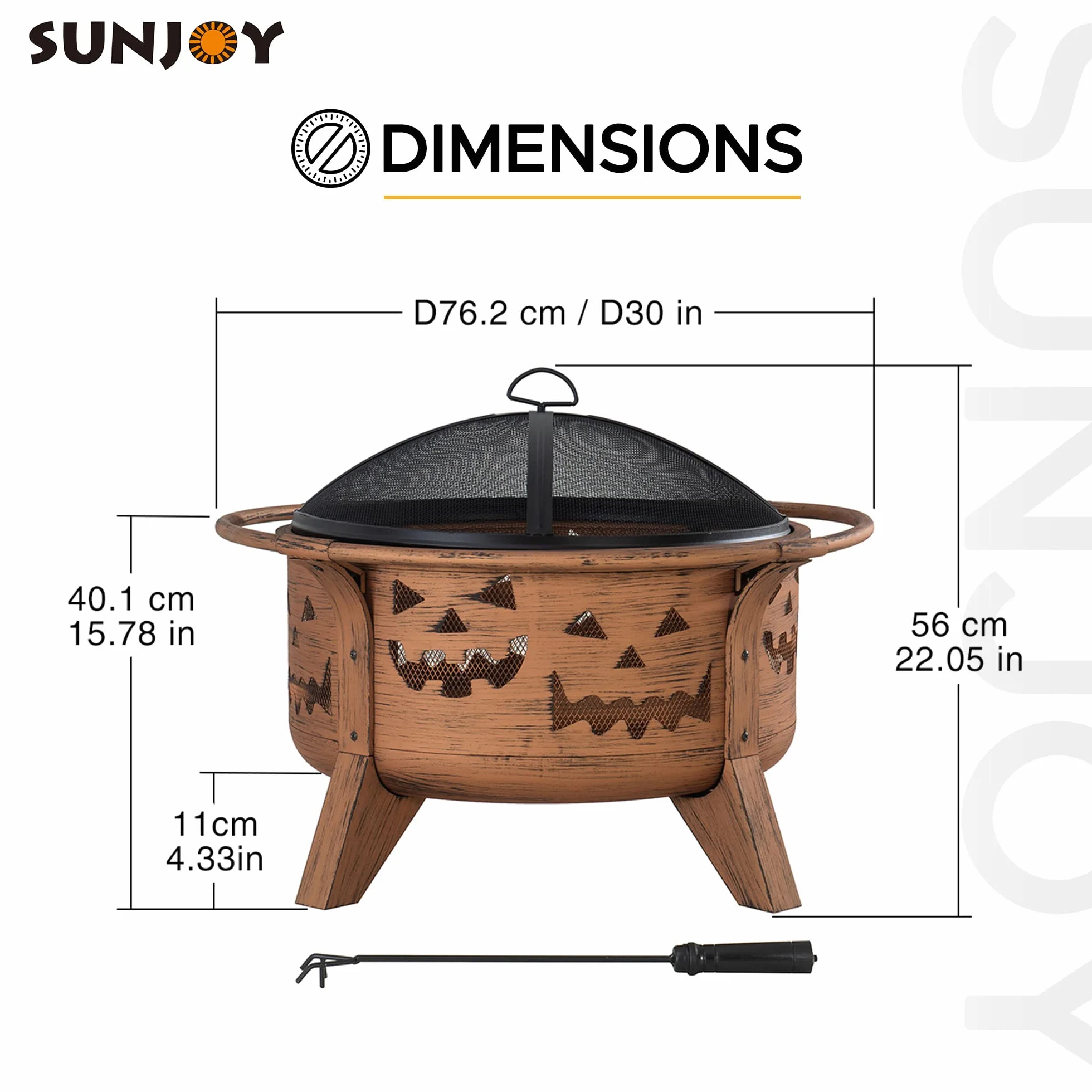 SUNJOY Ognisko ogrodowe Ø76 cm stal miedziany z osłoną przeciwiskrową i pogrzebaczem