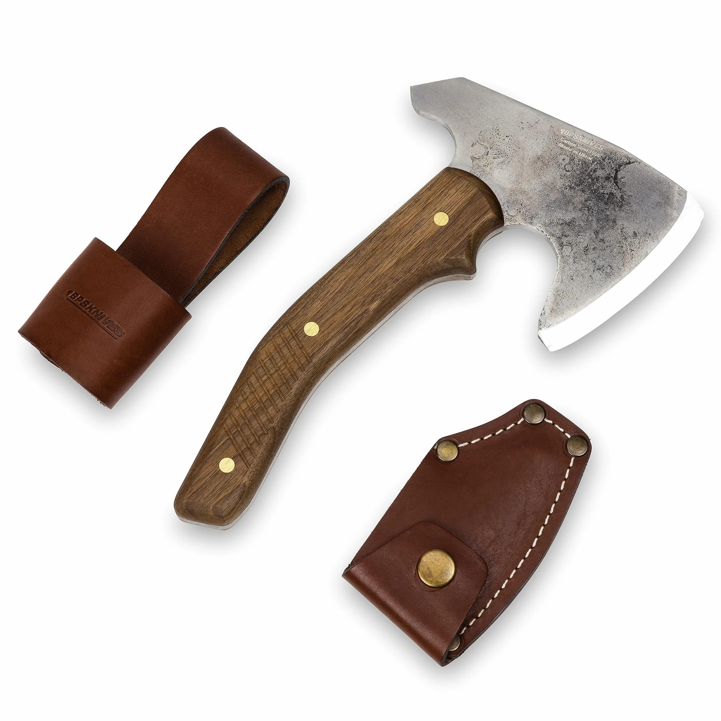 BPS Knives Bushcraft Axe with Leather Sheath - Pełnowymiarowa siekiera kempingowa - Toporek z węglowej stali - Siekiera kempingowa do ścinania drewna i ogrodnictwa.