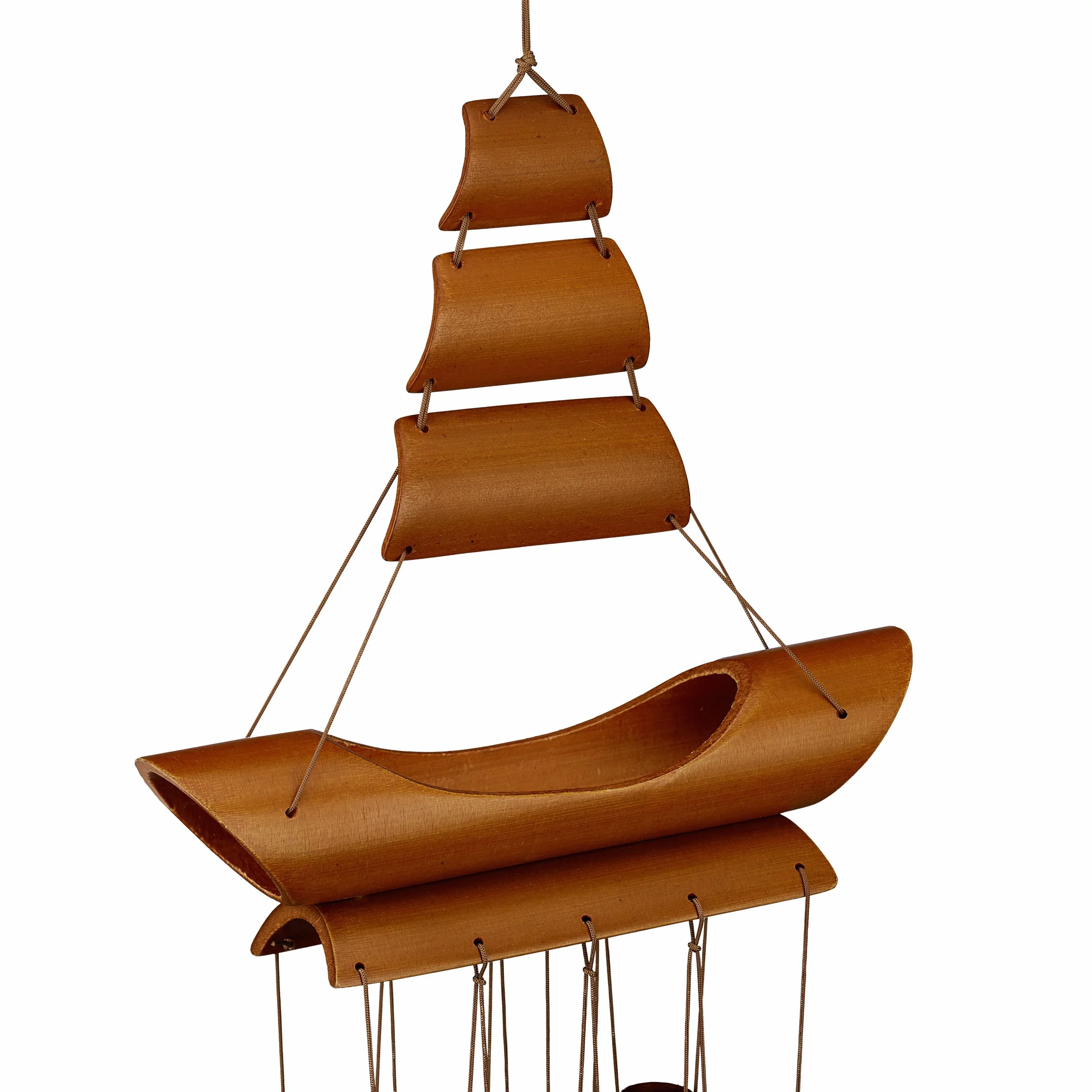 Relaxdays Dzwonek wietrzny bambusowy, wzór żaglówki, dekoracja wisząca na zewnątrz i wewnątrz, wys. x gł.: 72 x 20 x 6 cm, kolor brązowy