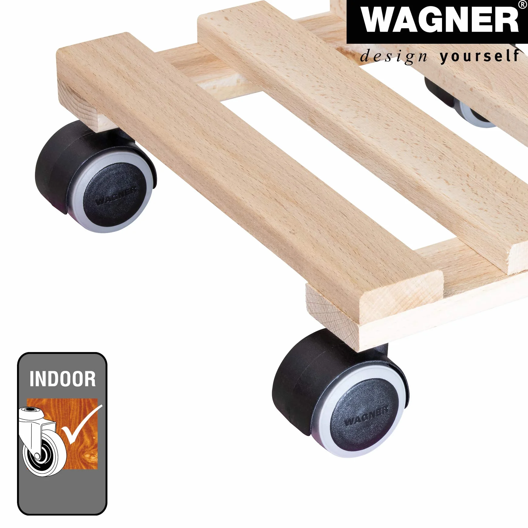 Wagner Wózek na rośliny PALETTI 25 x 25 x 8 cm z litego drewna FSC, buk naturalny, ładowność 100 kg