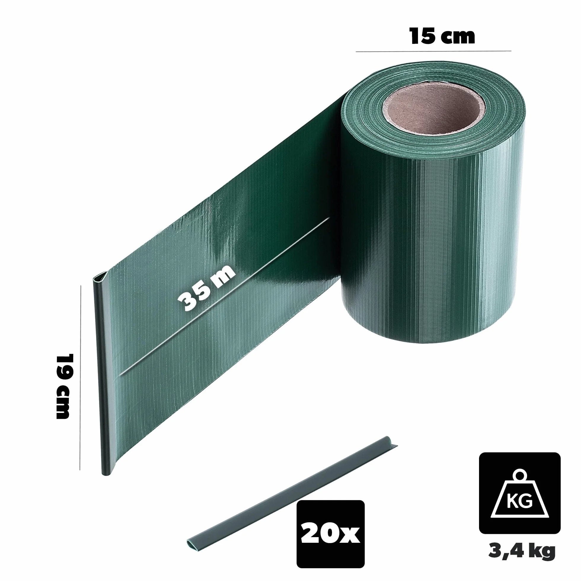 KADAX taśma maskująca PCW 35 m x 19 cm na ogrodzenie z podwójnymi prętami, osłona z 20 klipsami mocującymi, ochrona przed wiatrem, folia na płot prętowy (Zielony)