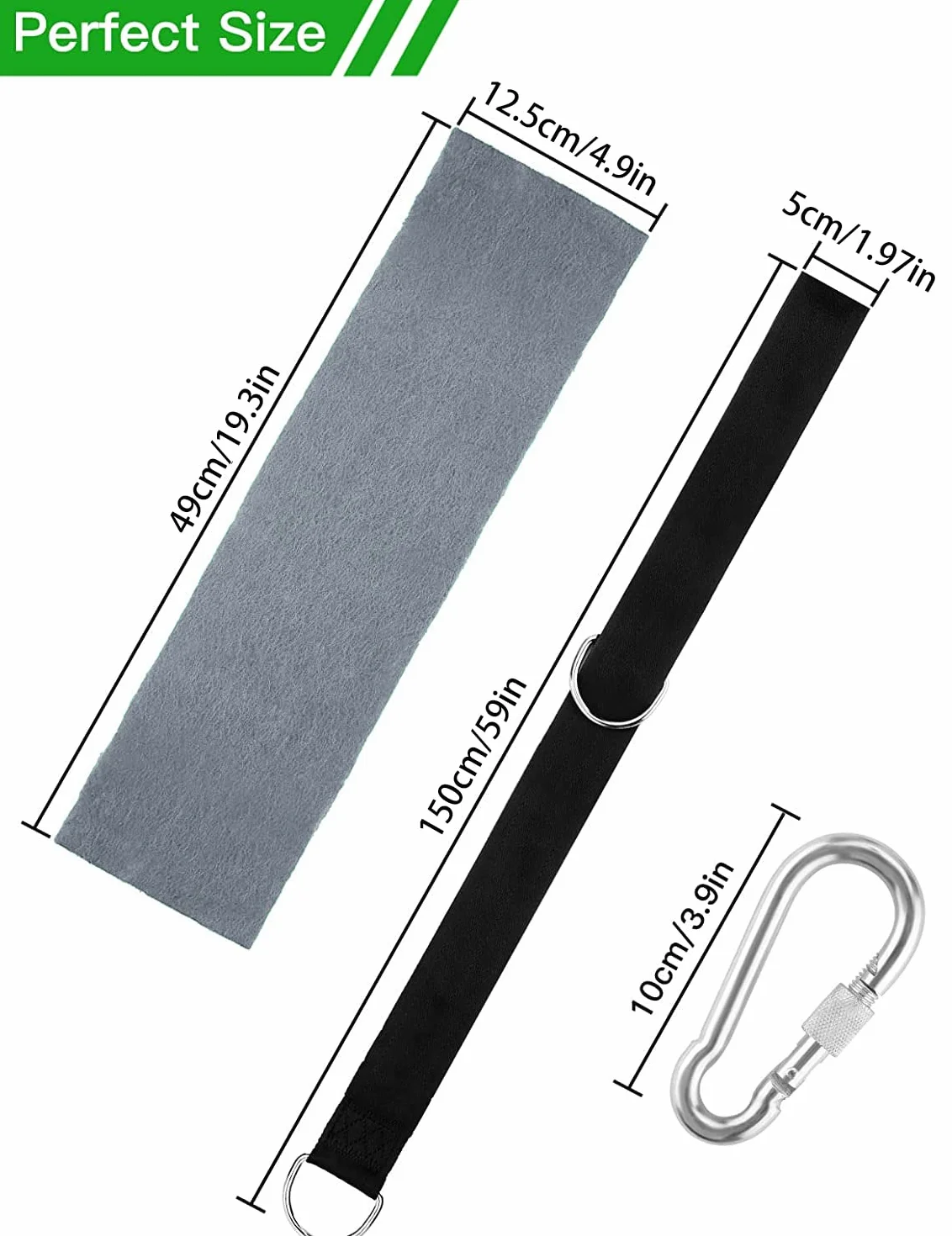 Pasek hamakowy do huśtawki drzewa 2 x 150 cm D-Ring 500 kg