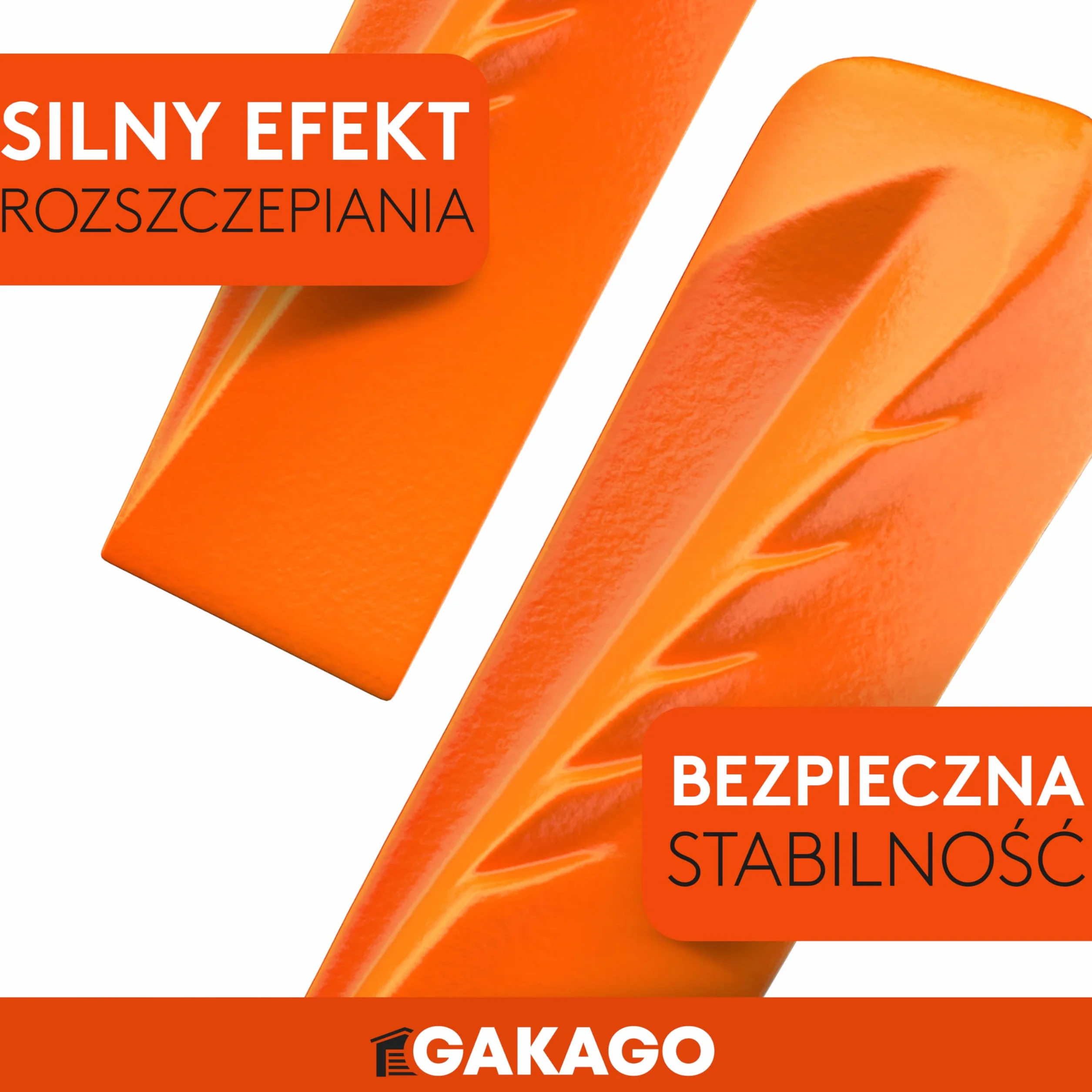 Gakago Klin rozłupujący do drewna - Mocny obrotowy klin rozłupujący z silnym działaniem rozłupującym - Kuty klin rozłupujący wykonany z litej stali w kolorze sygnalizacyjnym