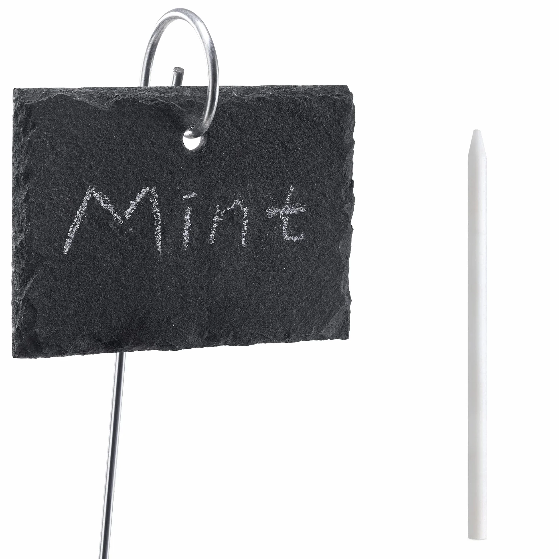 Navaris 10 x łupek tabliczki na rośliny z metalowym prętem 40 cm - z kredą - 10 x 7 cm - przypinki do roślin do opisywania - tabliczki ogrodowe łupkowe